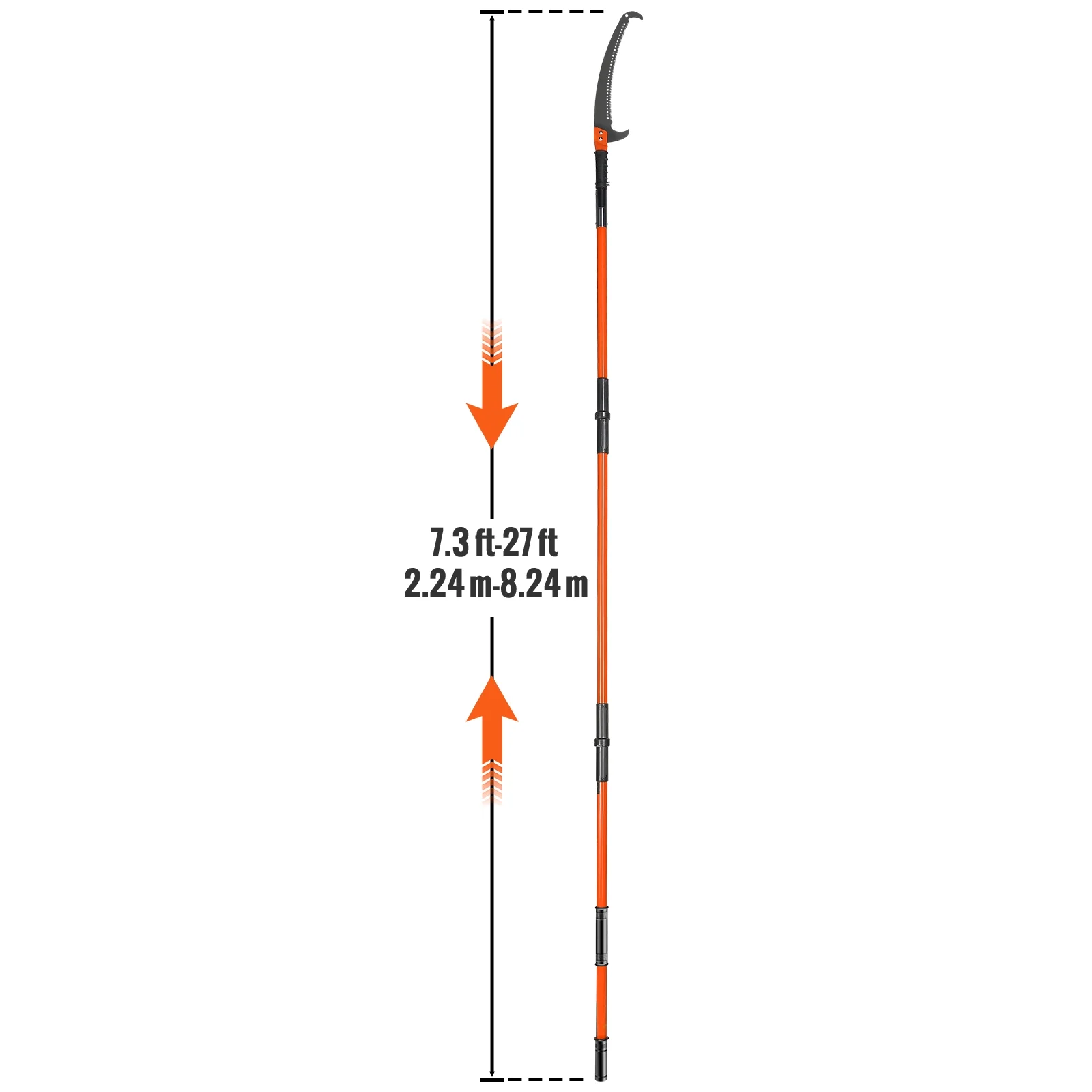 SKYSHALO Manual Pole Saw Extendable Tree Pruner 7.3-27ft Fiberglass Pole Hook Knife
