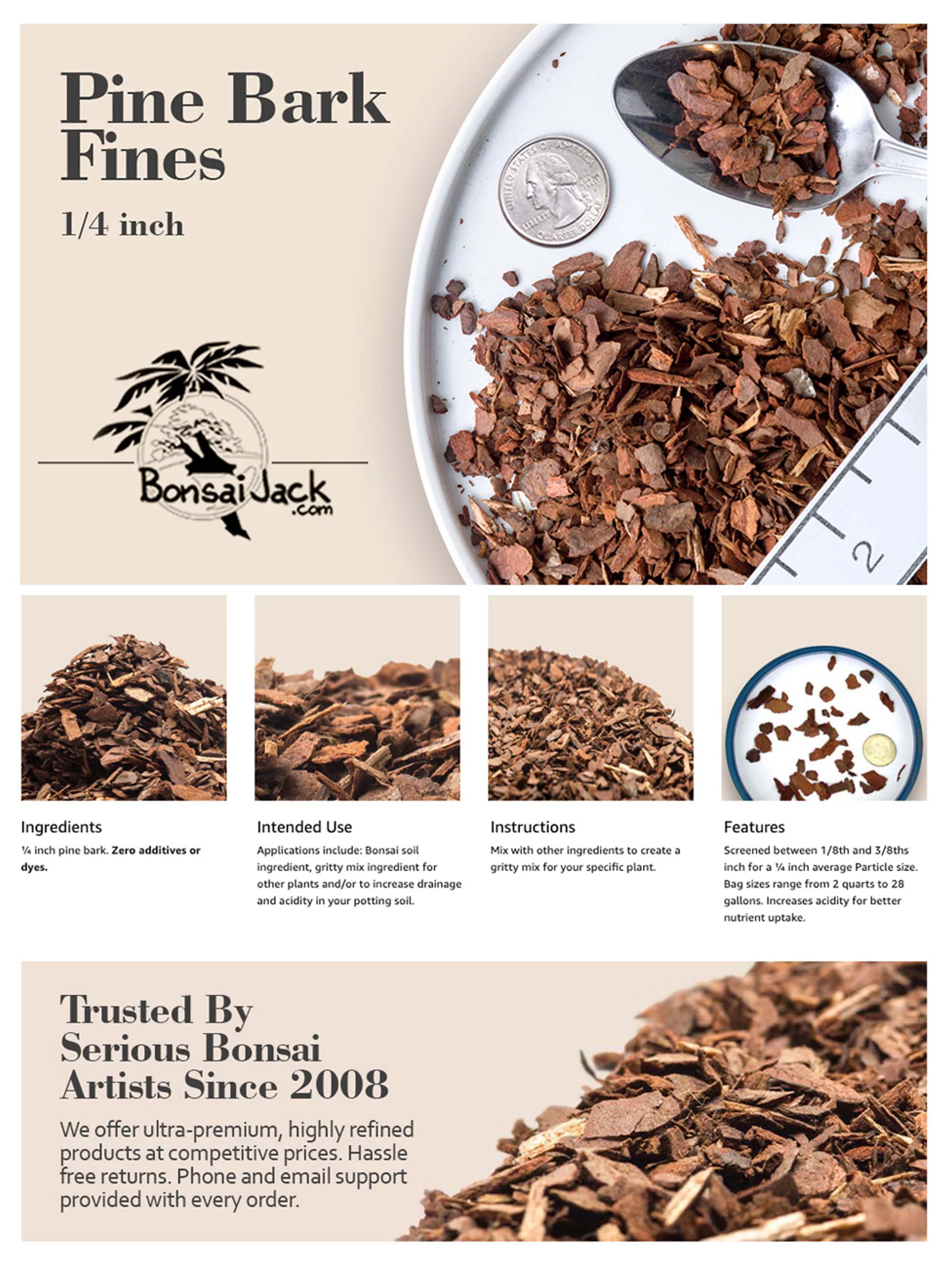 Bonsai Jack 1/4 Inch Pine Bark Fines (2 Dry Quarts)