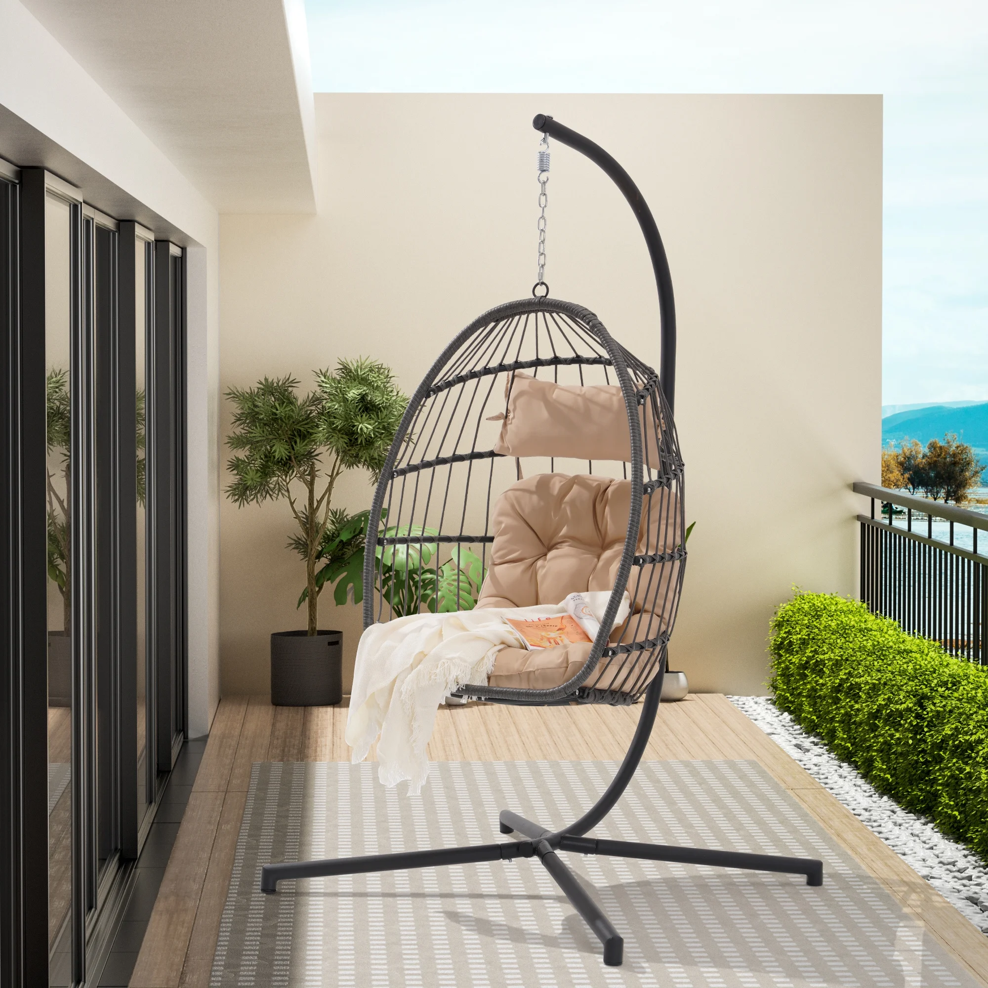 Outdoor Rattan Egg Swing Chair - 46.57*29.8*8 inches - Stylish and Comfortable Swing