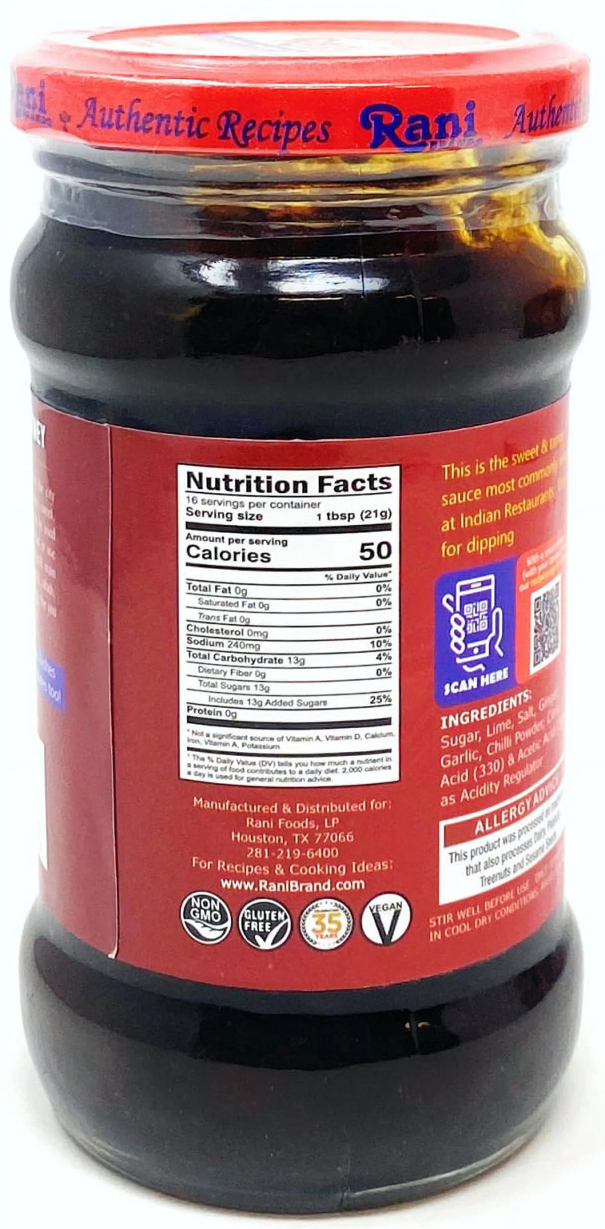 Rani Lime Sweet Mango Chutney (Indian Preserve) 12.5oz (350g) Glass Jar, Ready to eat, Vegan ~ Gluten Free, All Natural, NON-GMO