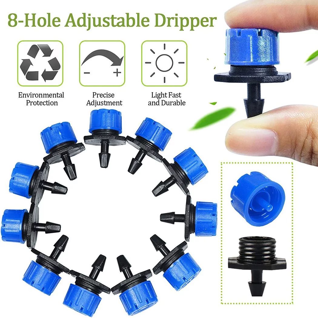 50Pcs 1/4inch Adjustable Drip Irrigation Parts, Irrigation Drippers Sprinklers for Drip Irrigation System