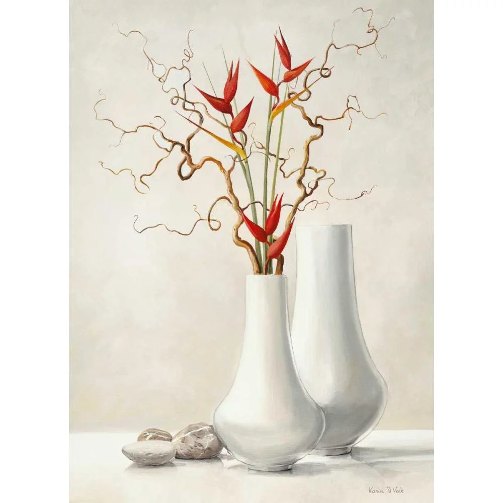 van der Valk, Karin 11x14 Black Modern Framed Museum Art Print Titled - Willow Twigs With Red Flowers