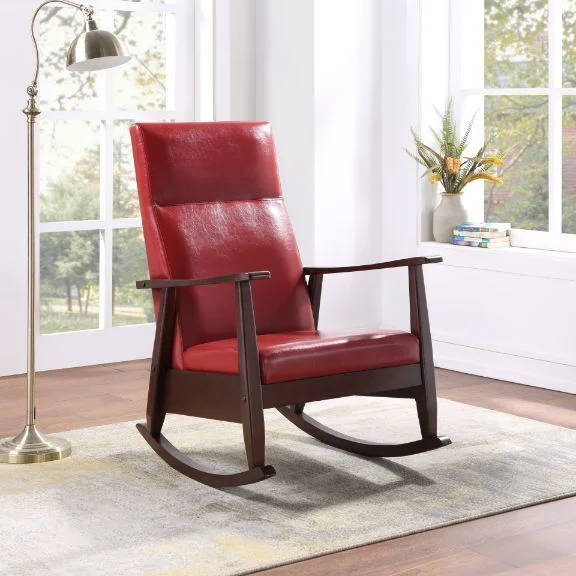 YLtoohoom Raina Rocking Chair  Red PU & Espresso Finish 59931