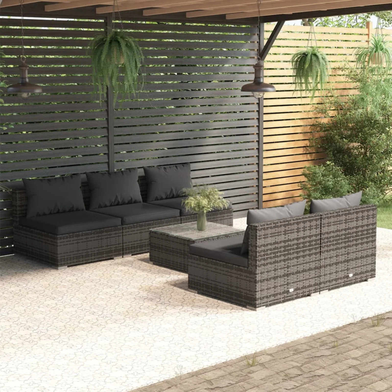Dcenta 6 Piece Patio Set with Cushions Poly Rattan Gray