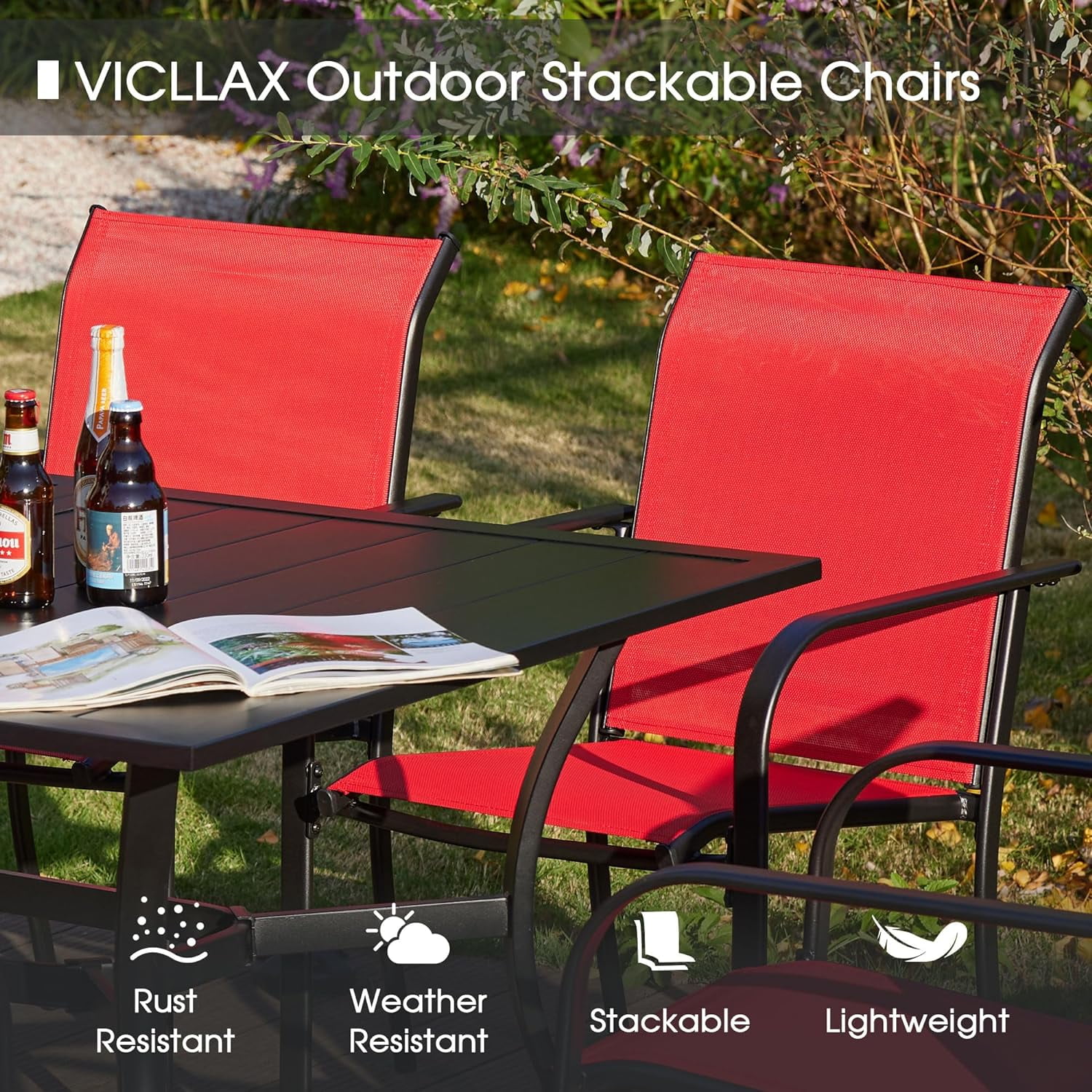 VICLLAX Folding Patio Chairs with Arms, Foldable Patio Dining Chairs,Lawn/Camping Chair, Set of 6, Blue