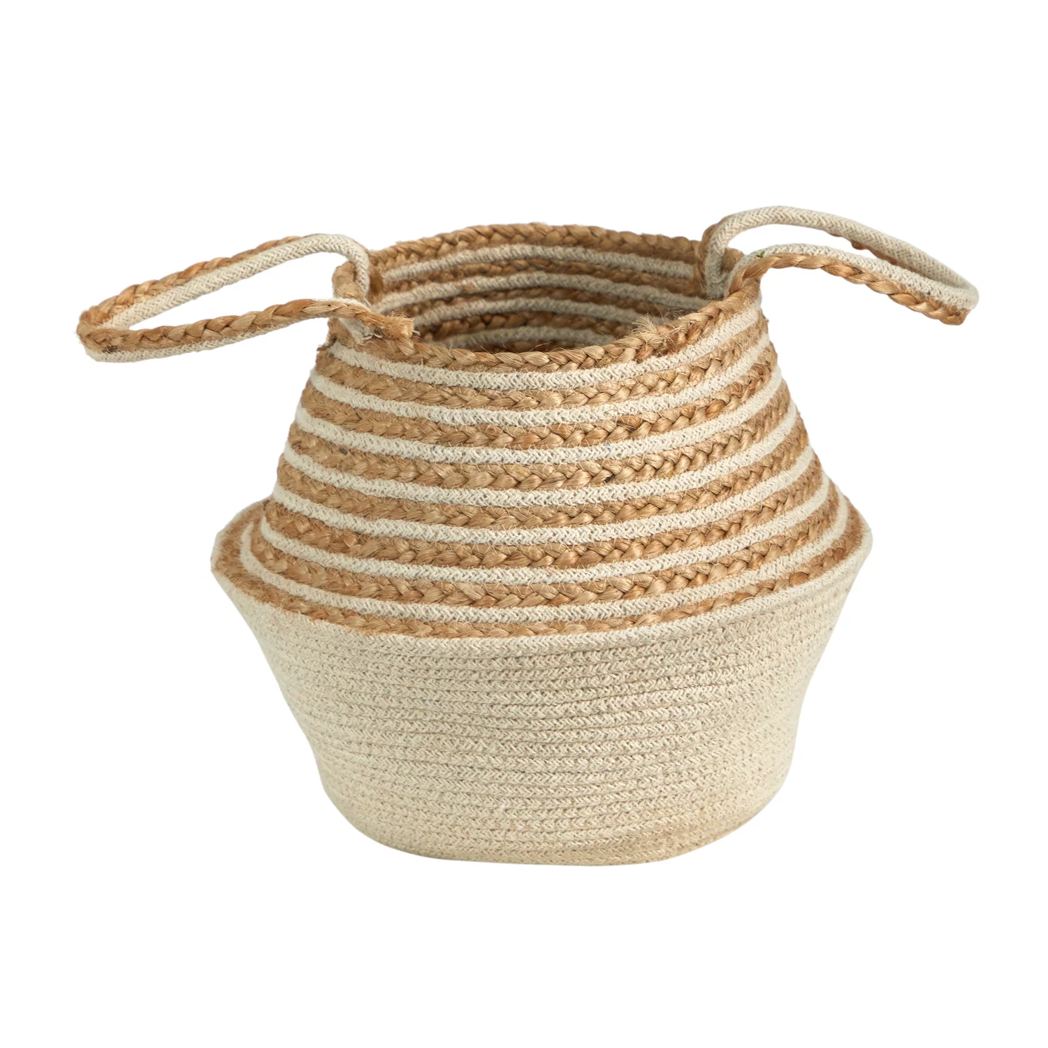 Nearly Natural 14in. Boho Chic Belly Basket Natural Jute and Cotton Basket Planter