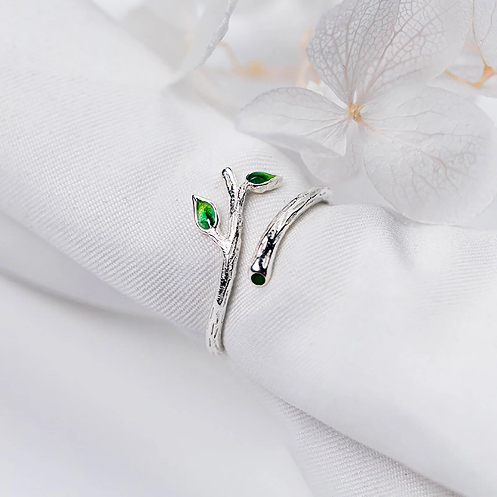 XZZjjl Sterling Silver Rings Round Shape Fashionable Nature Branch Leaves Ring Opening Adjustable Ring Jewelry