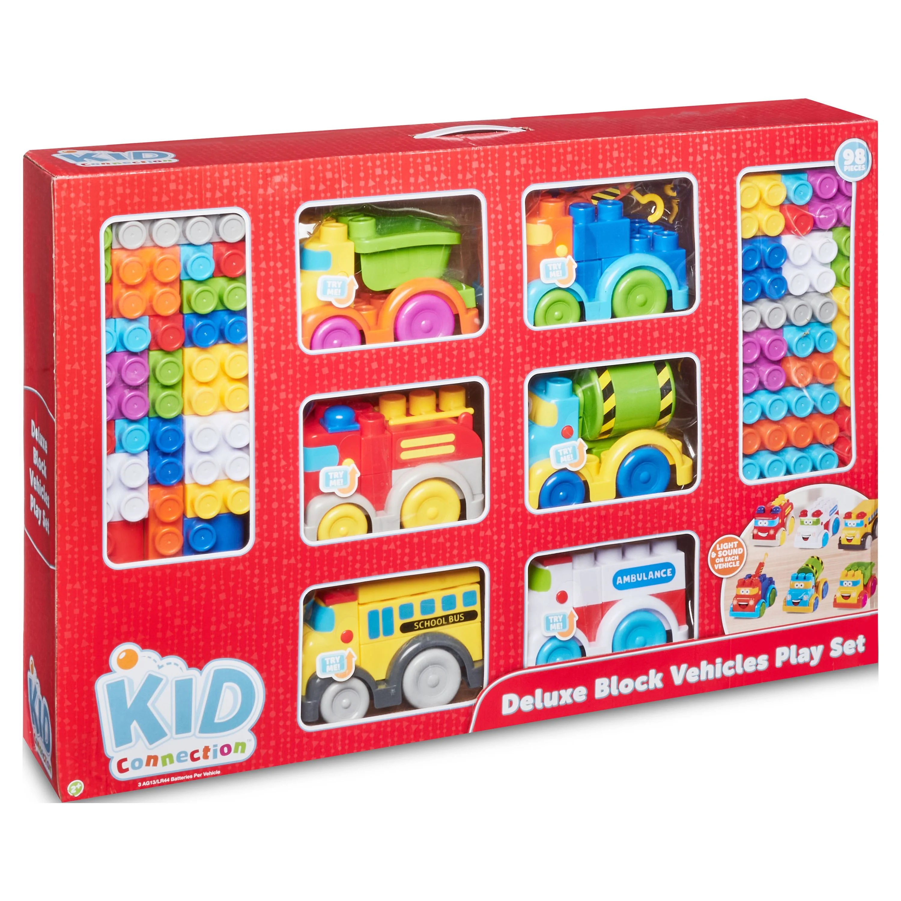 Kid Connection Deluxe Vehicles Play Set Plastic Blocks (98 Pieces)