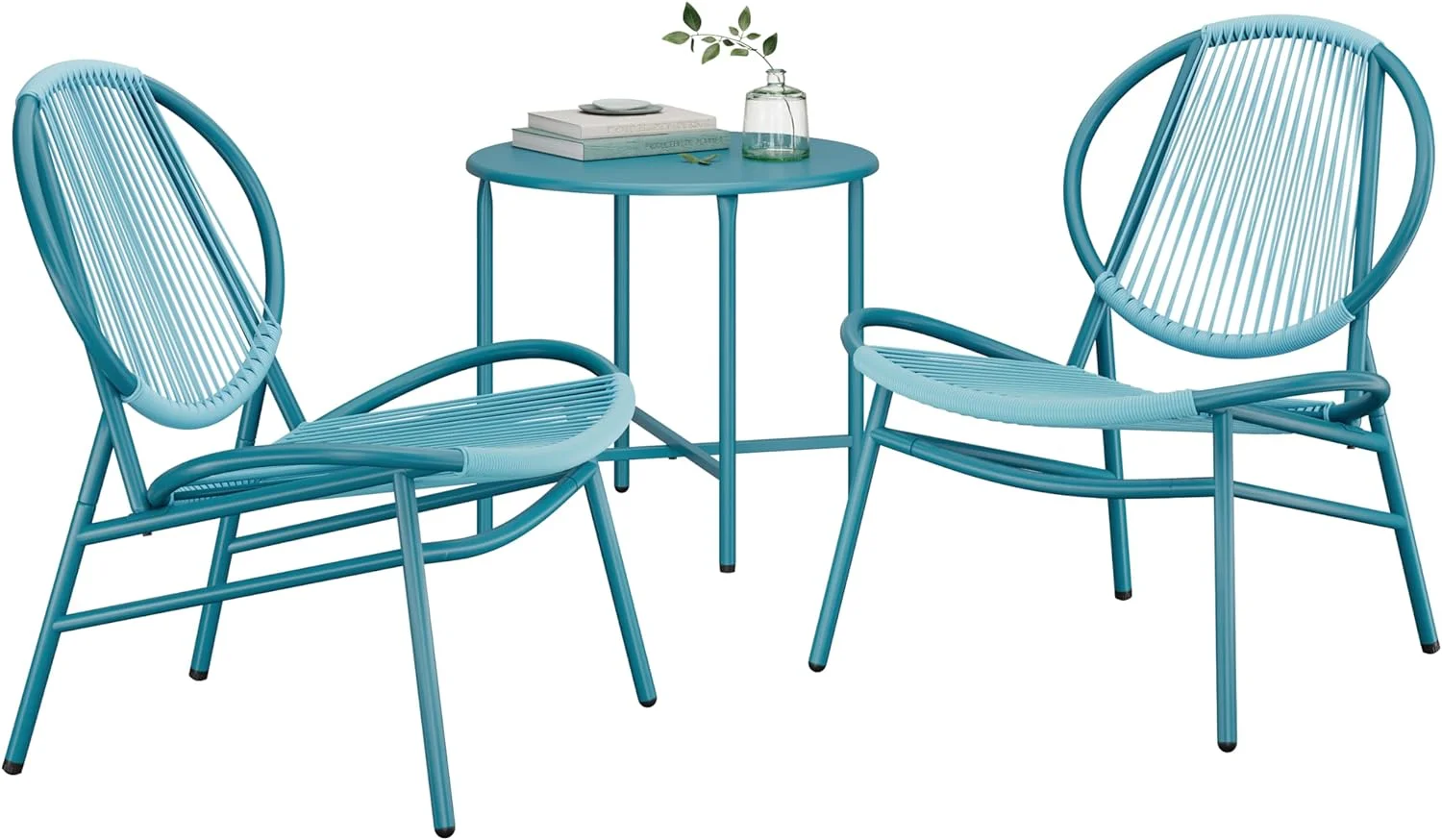 Patio Furniture Set 3 Pieces, Garden Bistro Set, Acapulco Chairs, Outdoor Seating, Side Table and 2 Chairs, Indoor and Outdoor Conversation Set, Balcony Porch, Lake Blue UGGF021L01