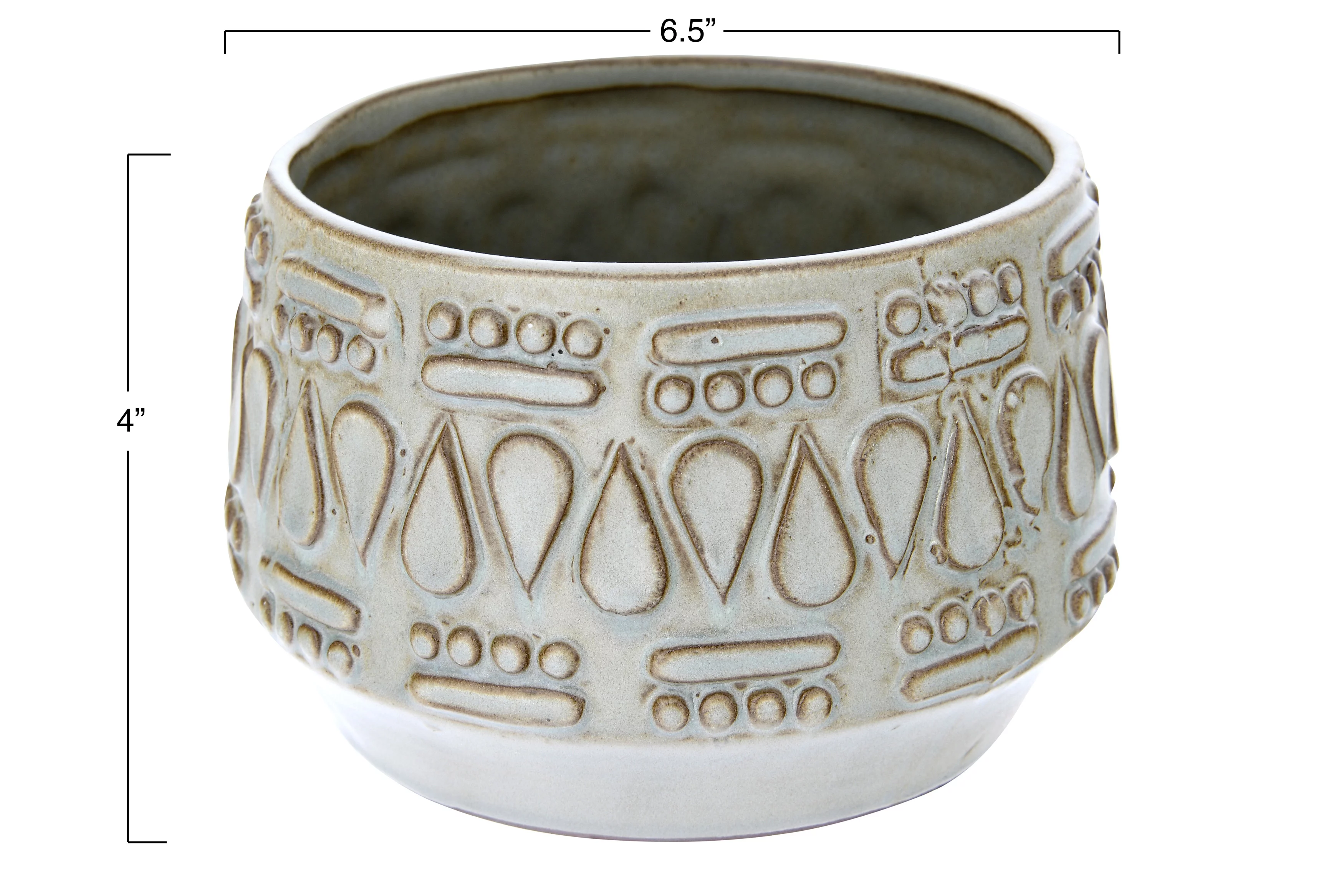 Creative Co-Op Embossed Stoneware Planter with Reactive Glaze Finish (Holds 4 Pot/Each one will vary)