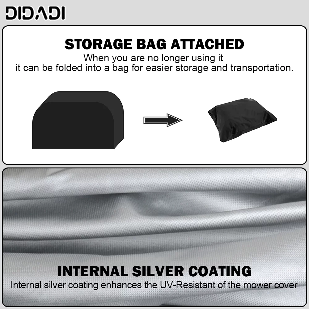 Waterproof Lawn Mower Cover,DIDADI Windproof Adjustable Riding Lawn Mower Covers,Tear-Resistant Heavy Duty Lawn Tractor Cover for Winter Outdoor,Universal Fit Anti UV Protector for Weeder