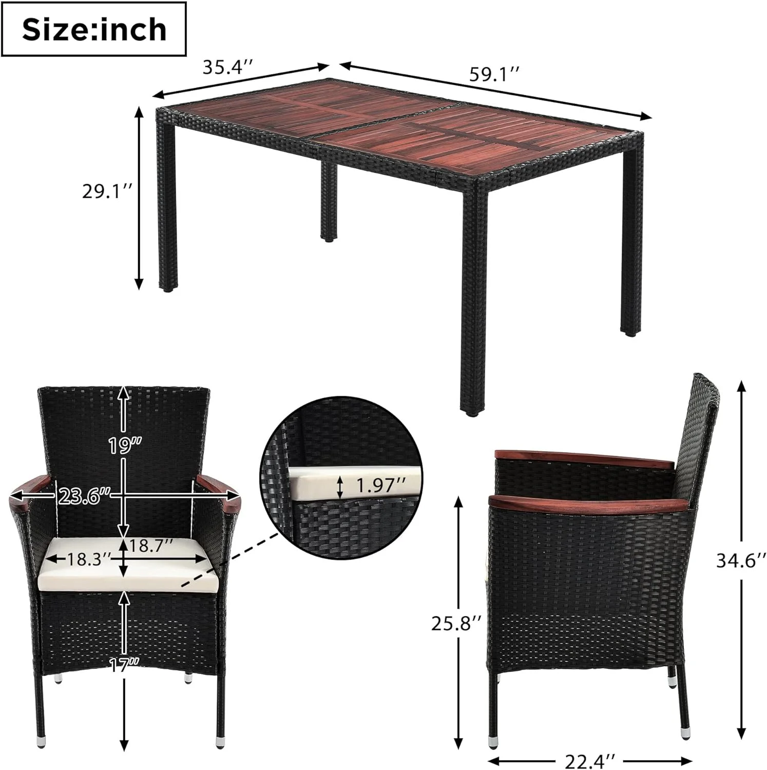 Patio Dining Set,Outdoor PE Rattan Wicker Patio Dining Table And Chairs Set For Garden Backyard Deck Poolside,Reddish-Brown