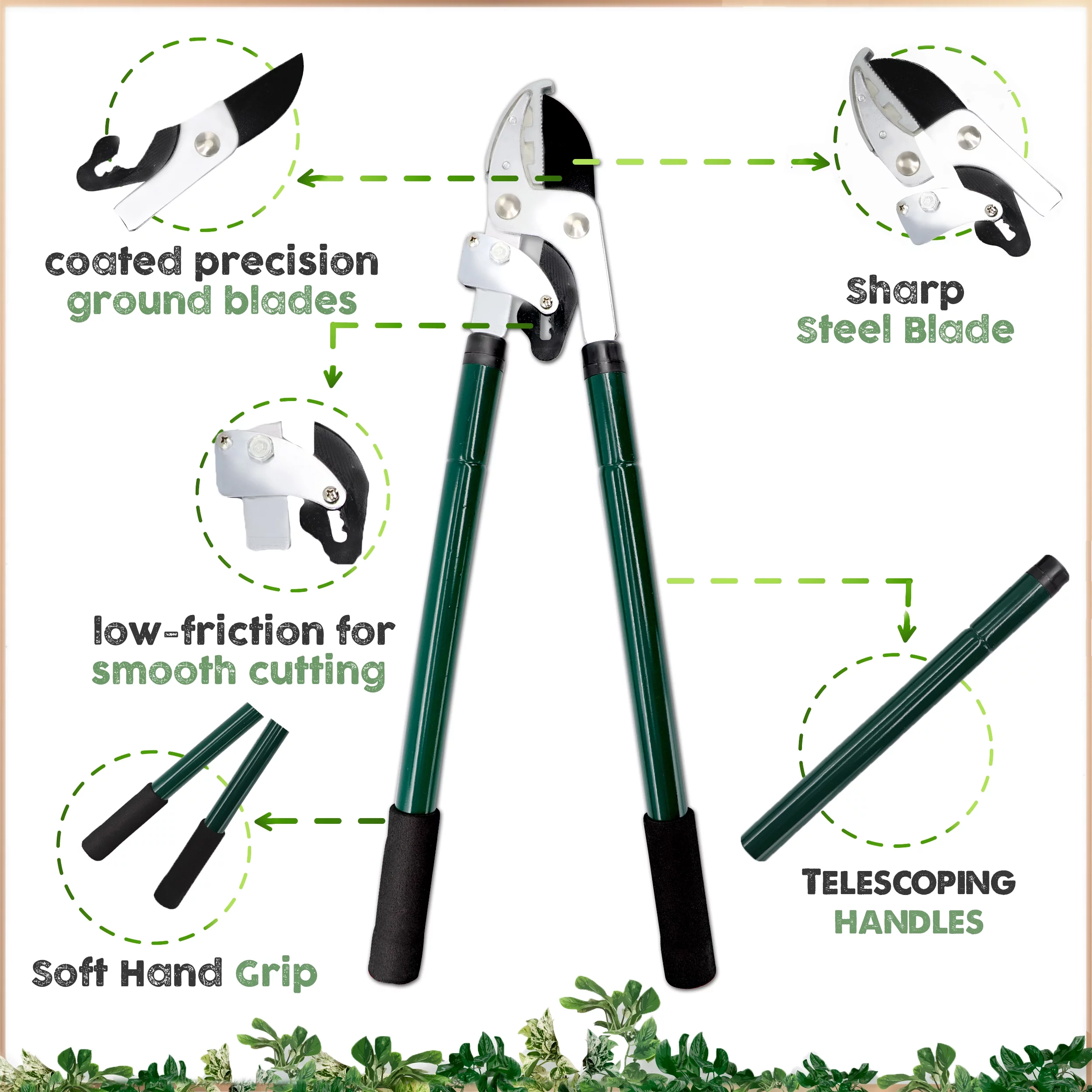 Tree Trimmer Anvil Loppers Branch Cutter, Telescopic 25” to 37.5” Tree Limb, Garden and Yard Clippers, Heavy Duty Lopping Pruning Shears, Clean Cut Chops Thick Branches- By RamPro