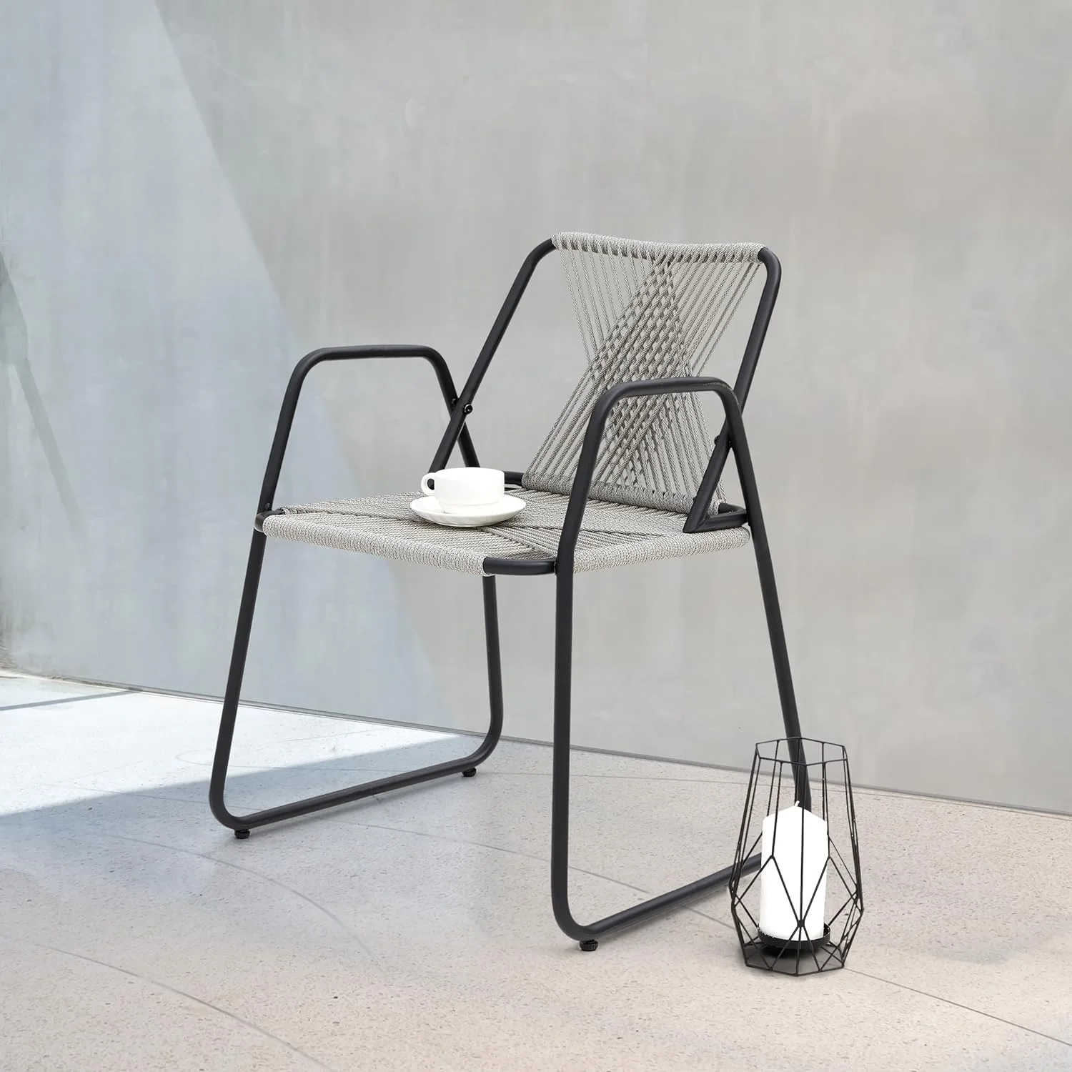 NUU GARDEN Outdoor Bistro Chair of 2, Woven Rope Conversation Patio Chair, All Weather Patio Furniture Chair for Garden, Deck, Backyard, Balcony, Porch, Gray