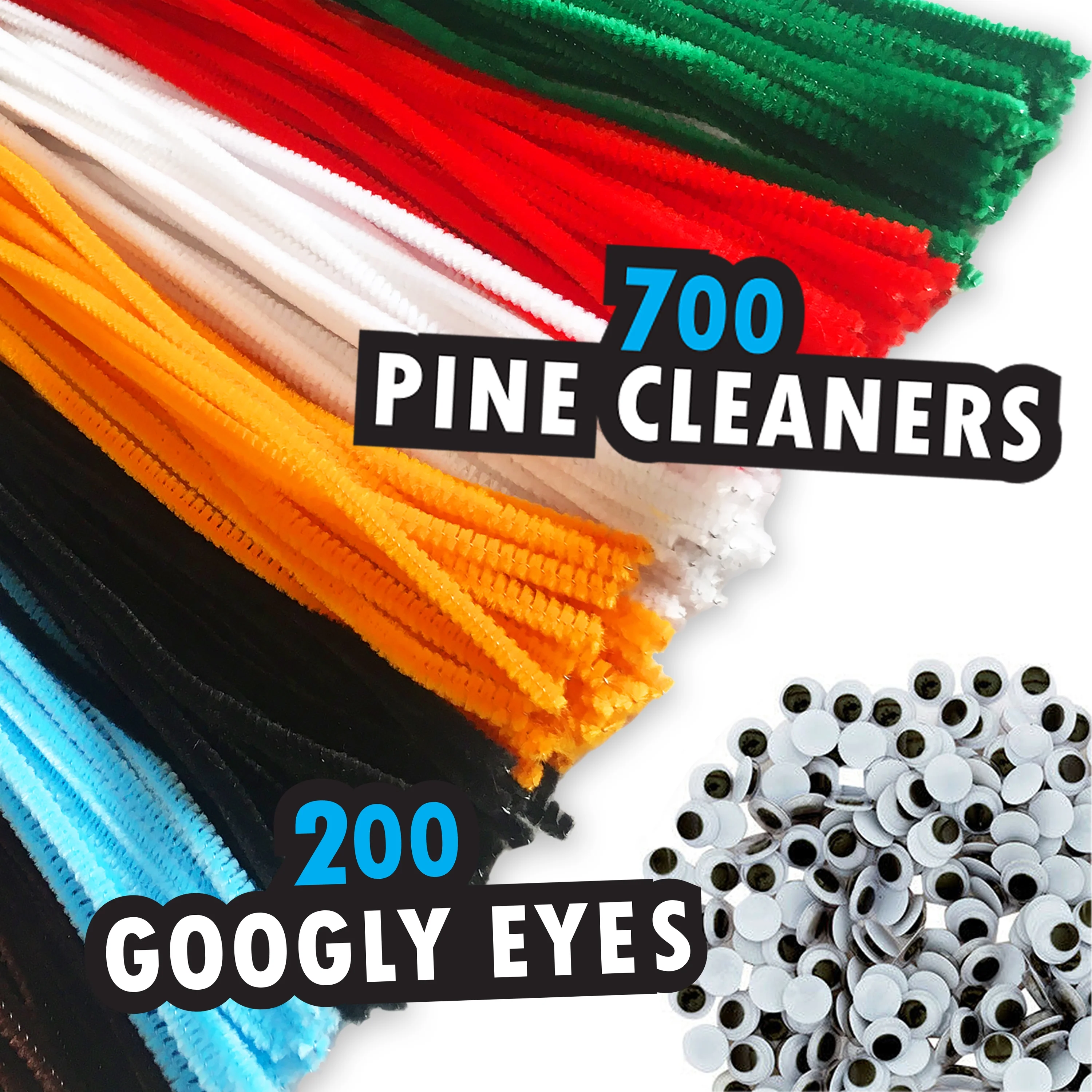 VHALE Pipe Cleaners & Googly Eyes Craft Set, 7 Colors Pipe Cleaners Chenille Stems with Wiggle Eyes Kids Classroom DIY Arts and Craft, 900pcs