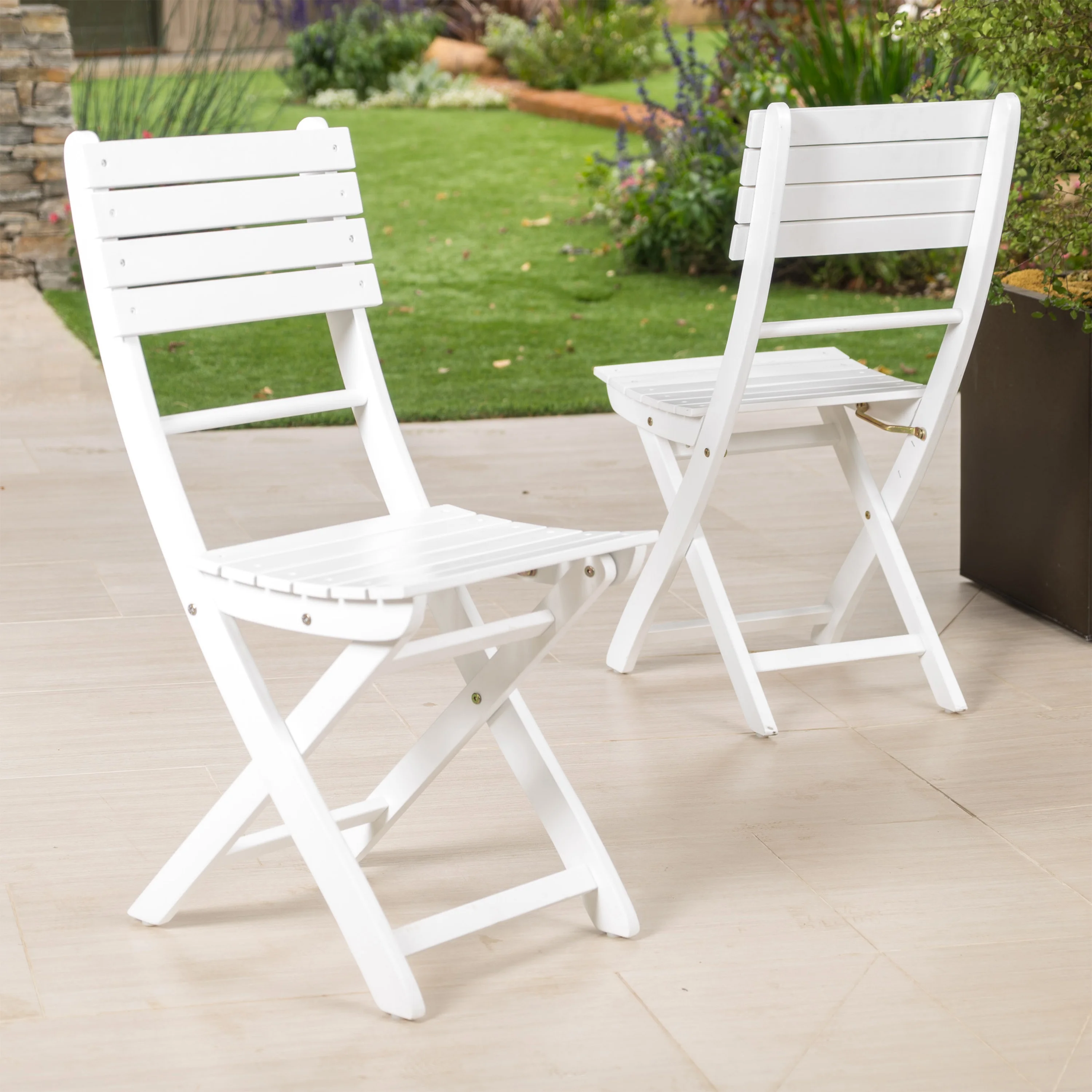 Acacia Wood Folding Dining Chairs - Set of 2 for Outdoor Backyard Entertaining