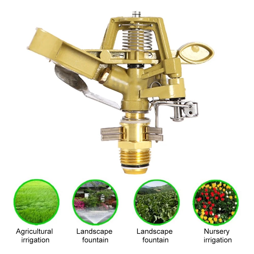 Anself 0°- Kirsite Adjustable Pattern Rain Bird Garden Impact Sprinkler Agricultural Lawn Brass Spray 4' Nozzle 10-15m Water Distance