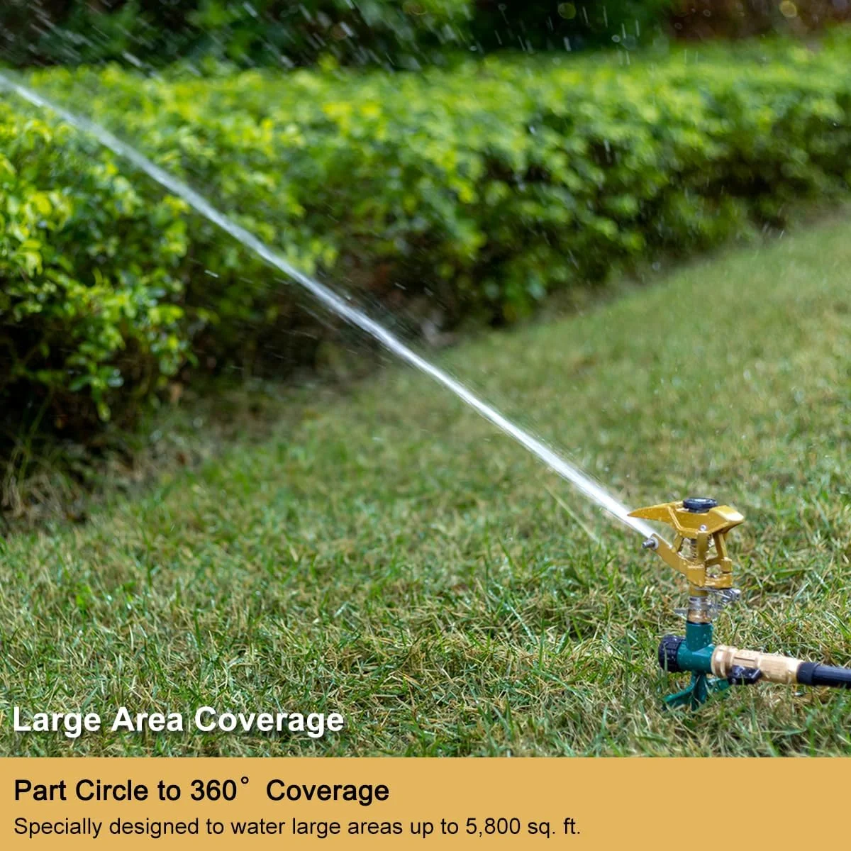 FANHAO Heavy Duty Pulsating Lawn Sprinkler on Spike Base,Covers up to 8500 Sq. ft