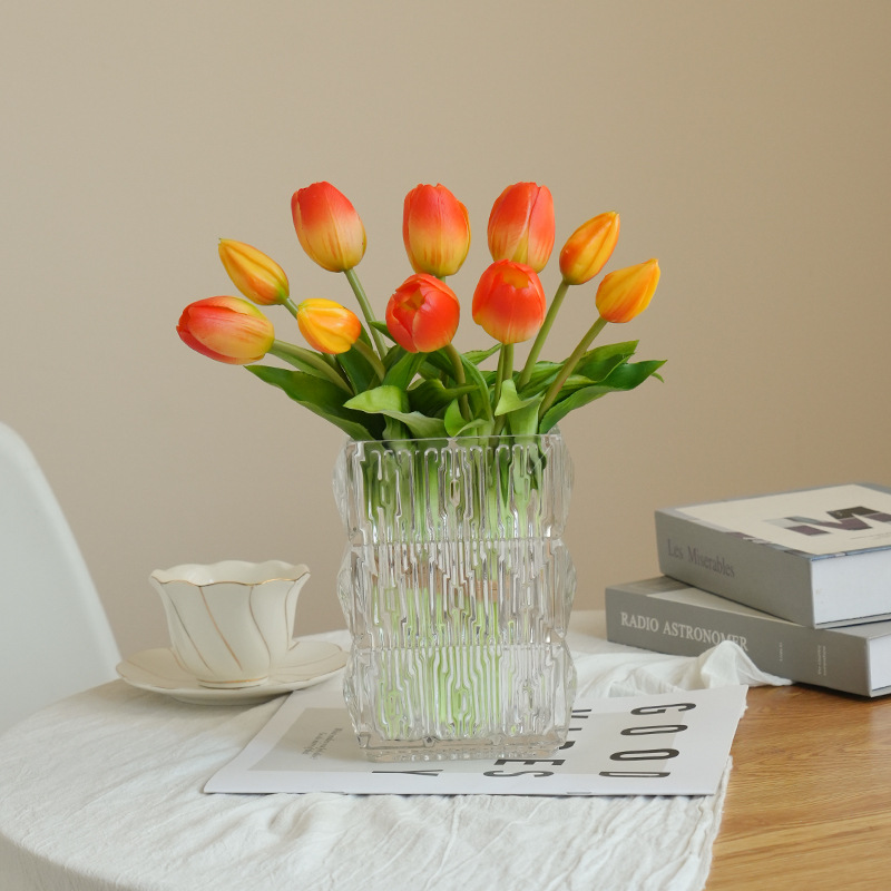 LivNxt Short Stem 5-Head Soft Touch Tulip Bouquet - Artificial Flowers for Home Decor and Cross-Border E-commerce
