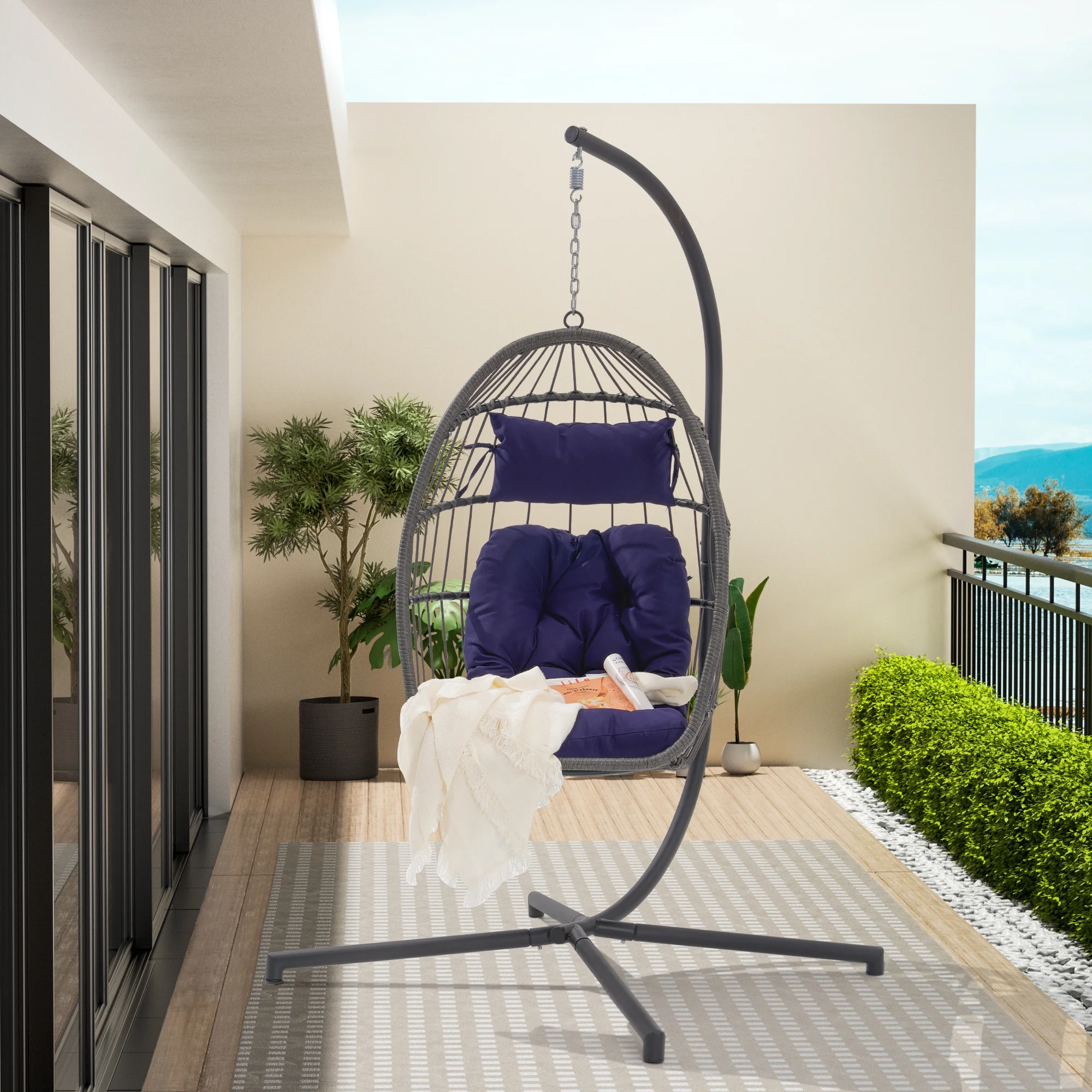 Portable Rattan Egg Swing Chair - 46.57*29.8*8 inches - Swing in Style & Comfort