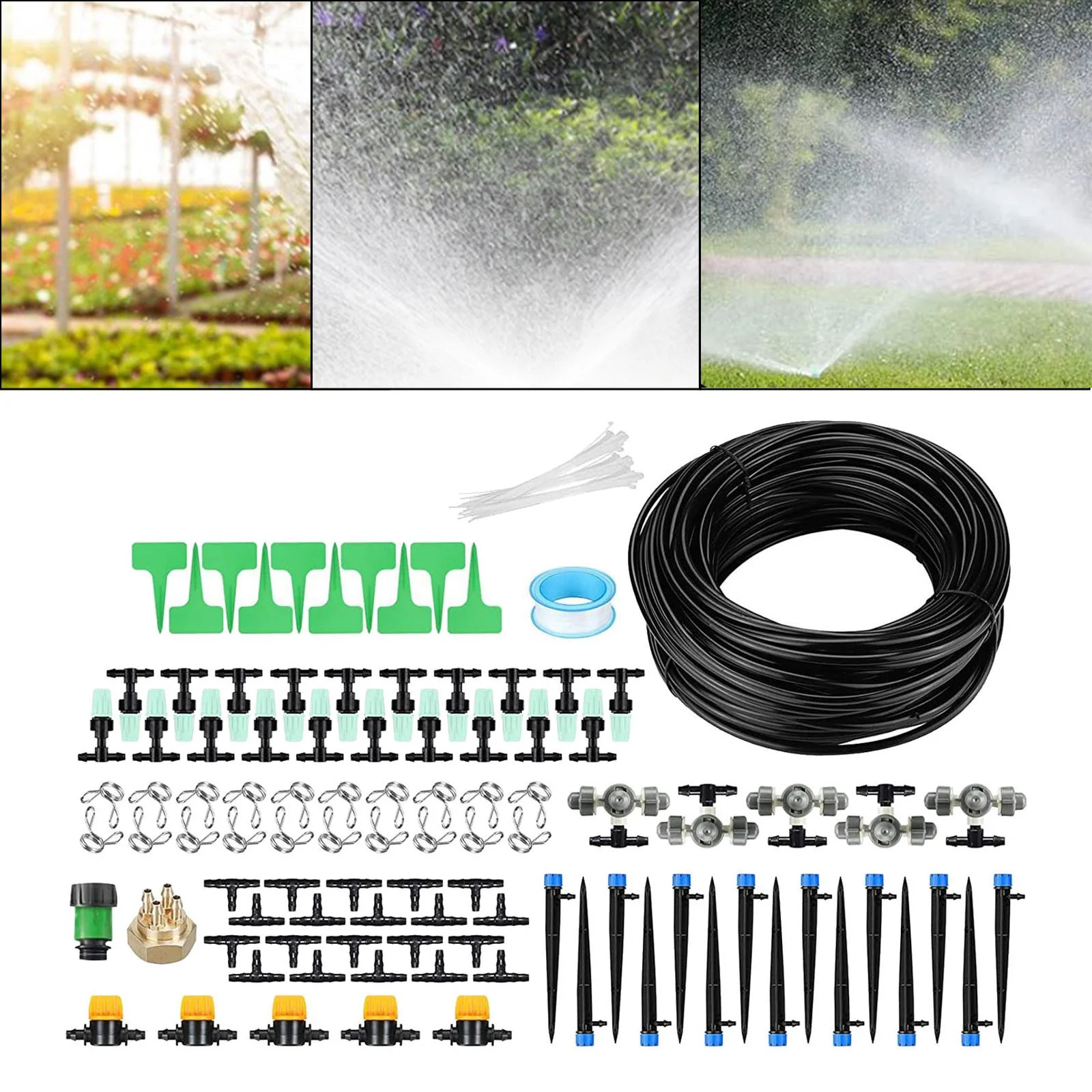 Colaxi Garden Irrigation Tubing Hose, Drip Irrigation Set, Threaded with Barb Professional Outdoor Automatic Watering Sprinkler, 20m