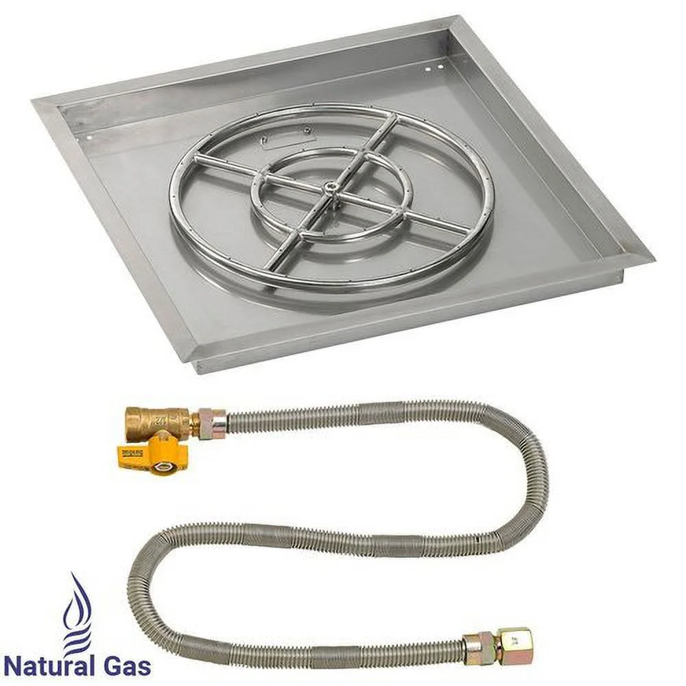 American Fireglass  36 in. Square Stainless Steel Drop-In Pan with Match Light Kit - Natural Gas