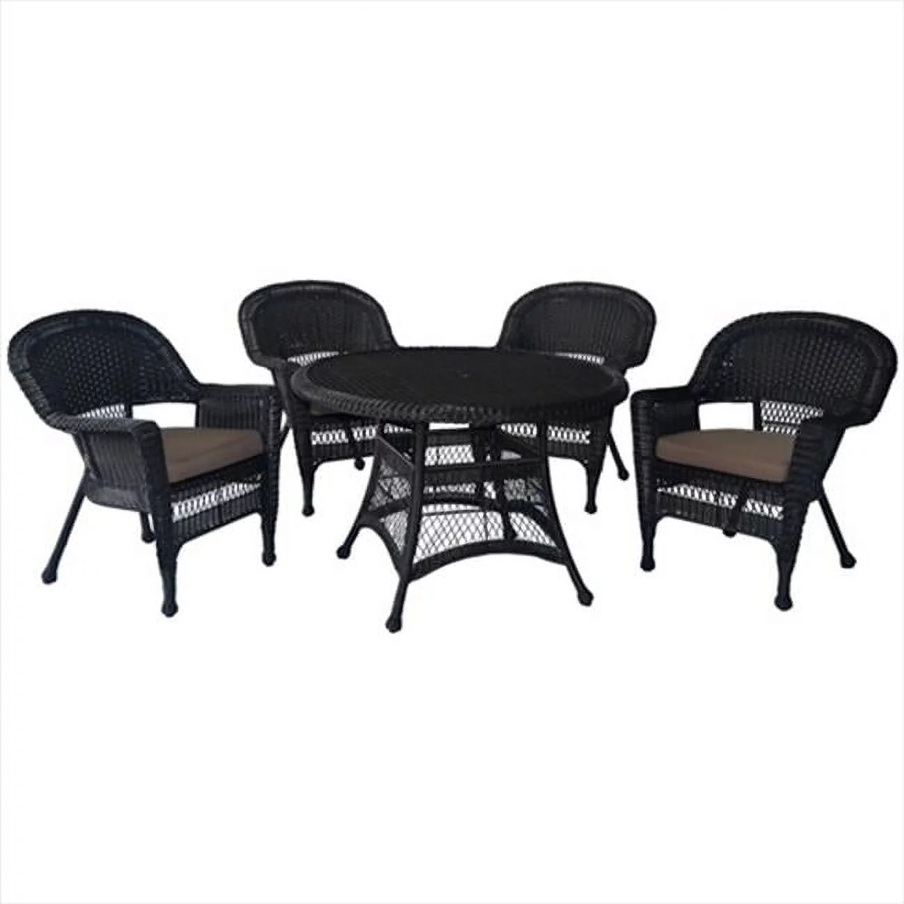 Jeco  5 Piece Espresso Wicker Dining Set - Brown Cushions