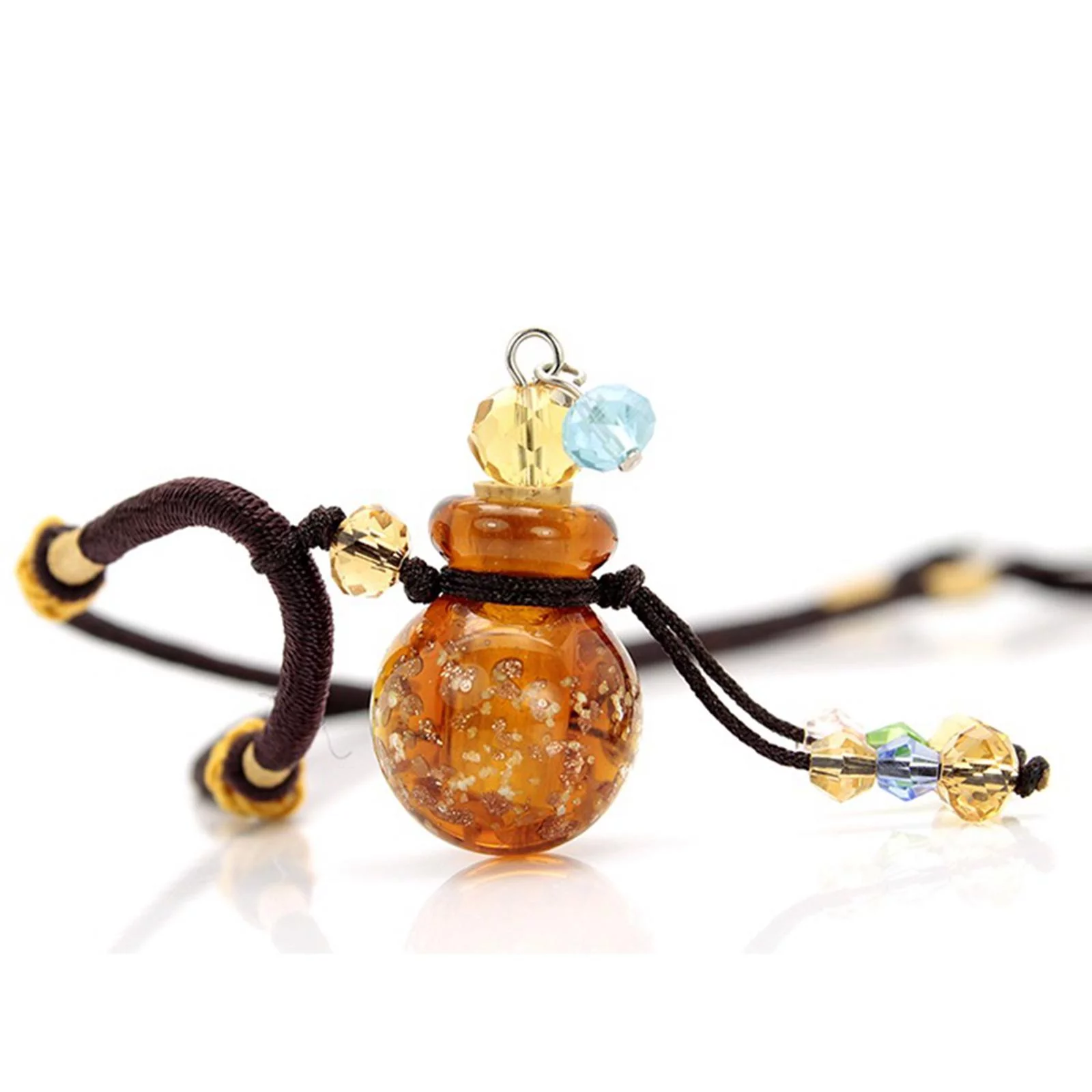 Glass Small Gourd Essential Oil Diffuser Pendant Necklace Perfume Bottle Amber