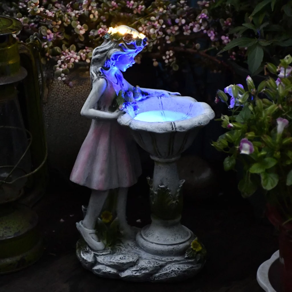 Garden Statue Girls Figurine - Resin Statue with Solar LED Lights for Patio for art, Lawn Ornaments, indoor e outdoor Decorations