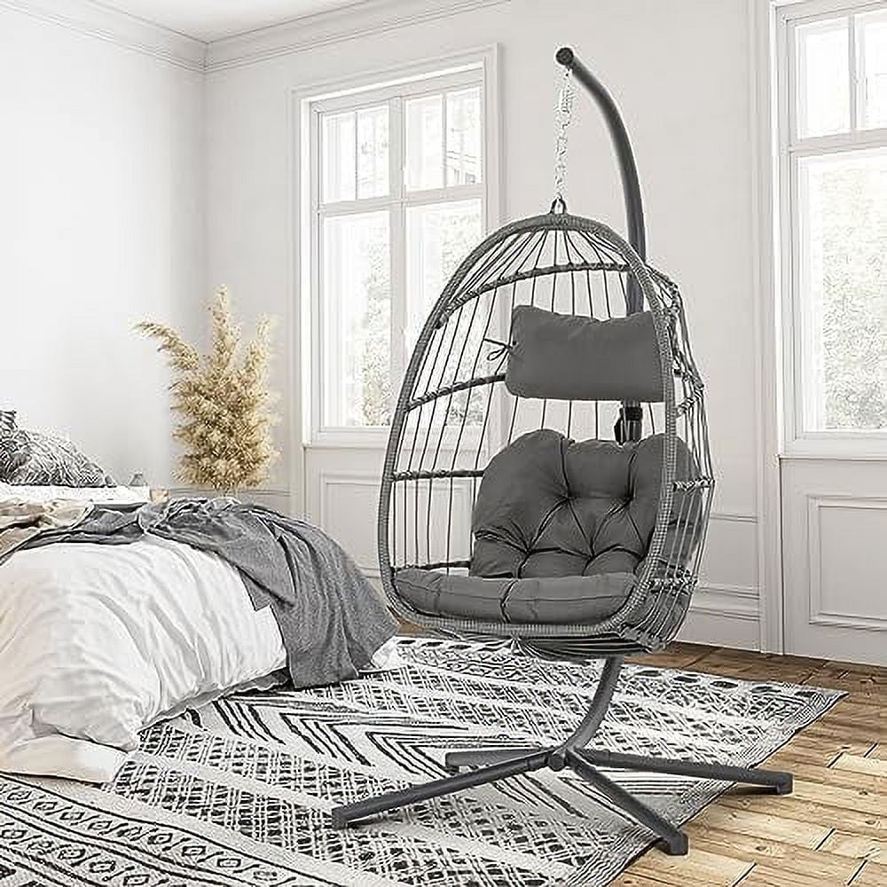 HYHBIBOOM Wicker Rattan Hanging Swing Egg Chair  Aluminum Frame and UV Resistant Cushion  Indoor Outdoor Patio Porch Lounge  Made Chair 350LBS Capacity