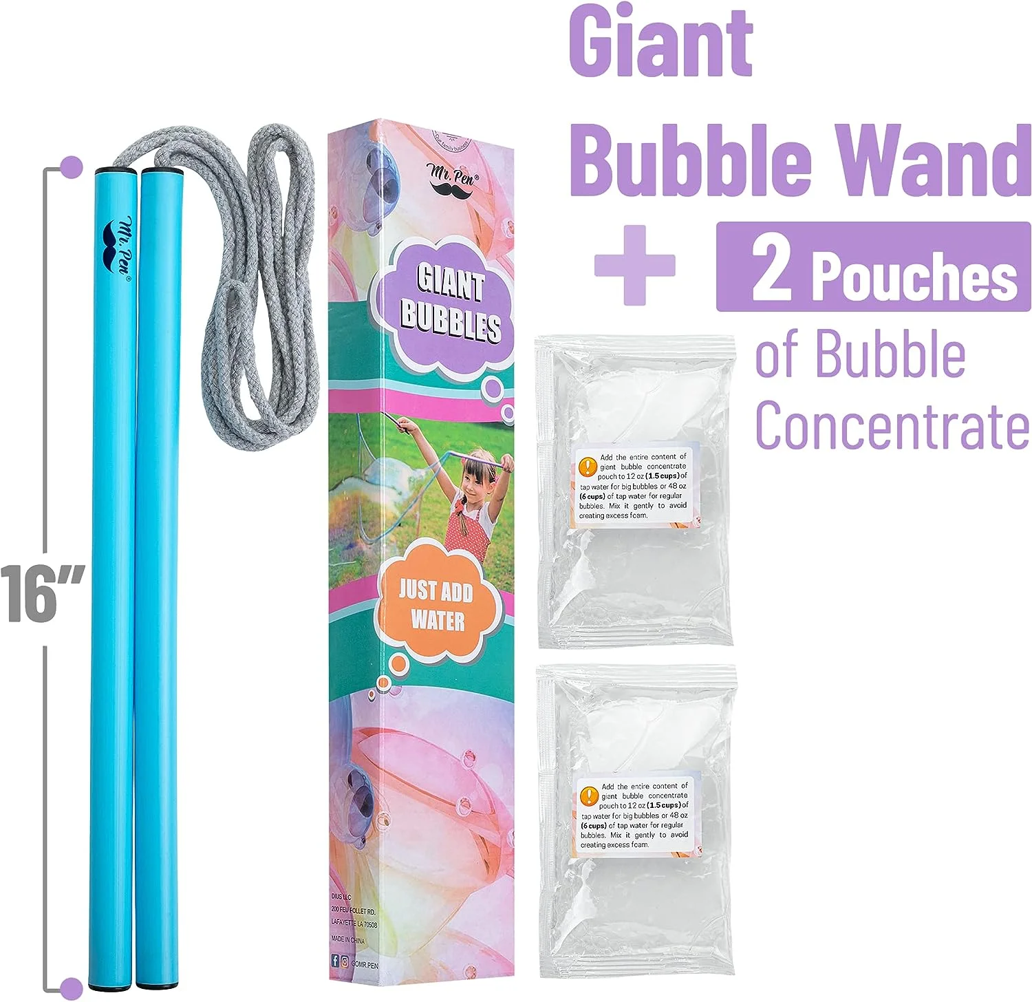Mr. Pen- Giant Bubble Wands Kit, 3 pcs, Big Bubble Wand, Giant Bubble Maker, Large Bubble Wand, Giant Bubbles for Kids Outside, Outdoor Toys for Kids, Bubble Makers, Huge Bubble Wand Set
