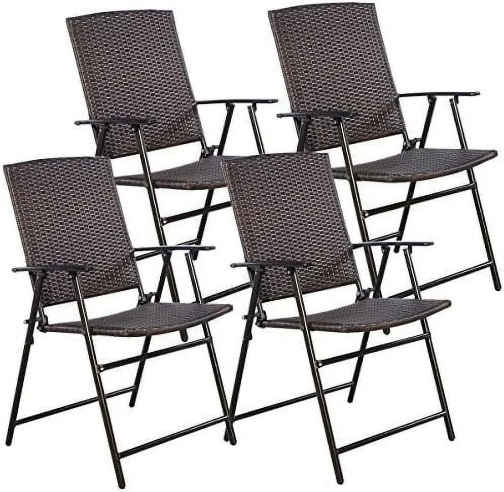 TJCGDTY 4 PCS Folding Patio Chair Set Outdoor Pool Lawn Portable Wicker Chair with Armrest & Footrest  Rattan Steel Frame Commercial Foldable Stackable Party Wedding Chair Set (24X23X