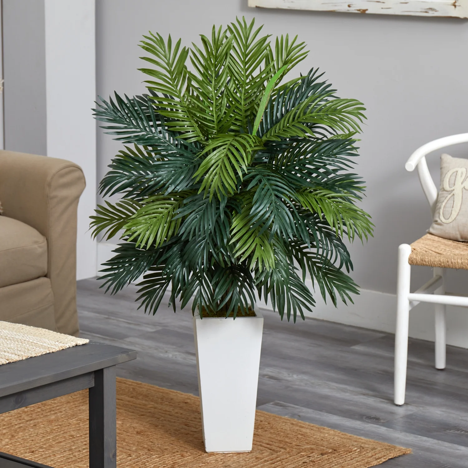 Areca Palm Artificial Plant in White Tower Planter