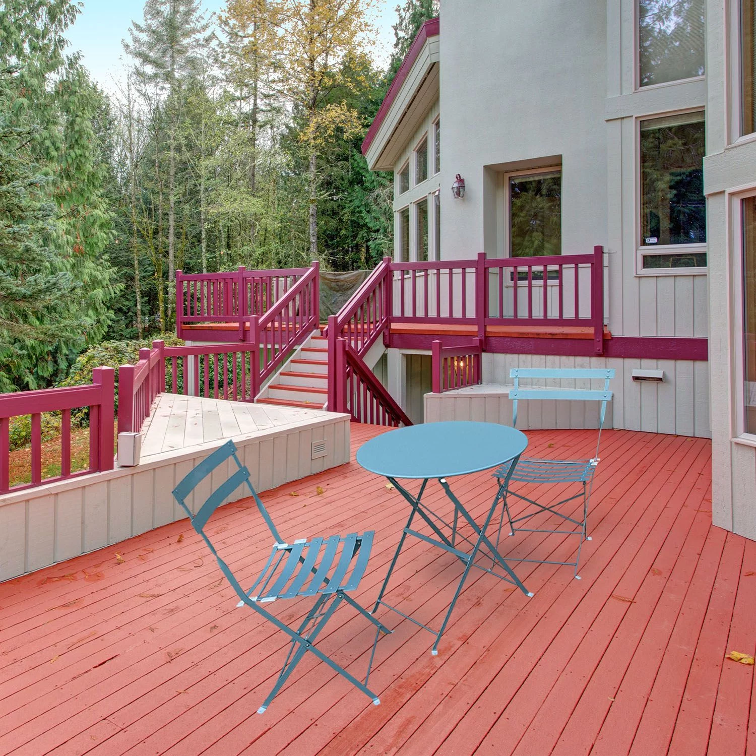 Ella 3 Piece Bistro Style Furniture Set – 2 Eye Catchy Relaxing Chair With a Handy Round Tea Table - Blue