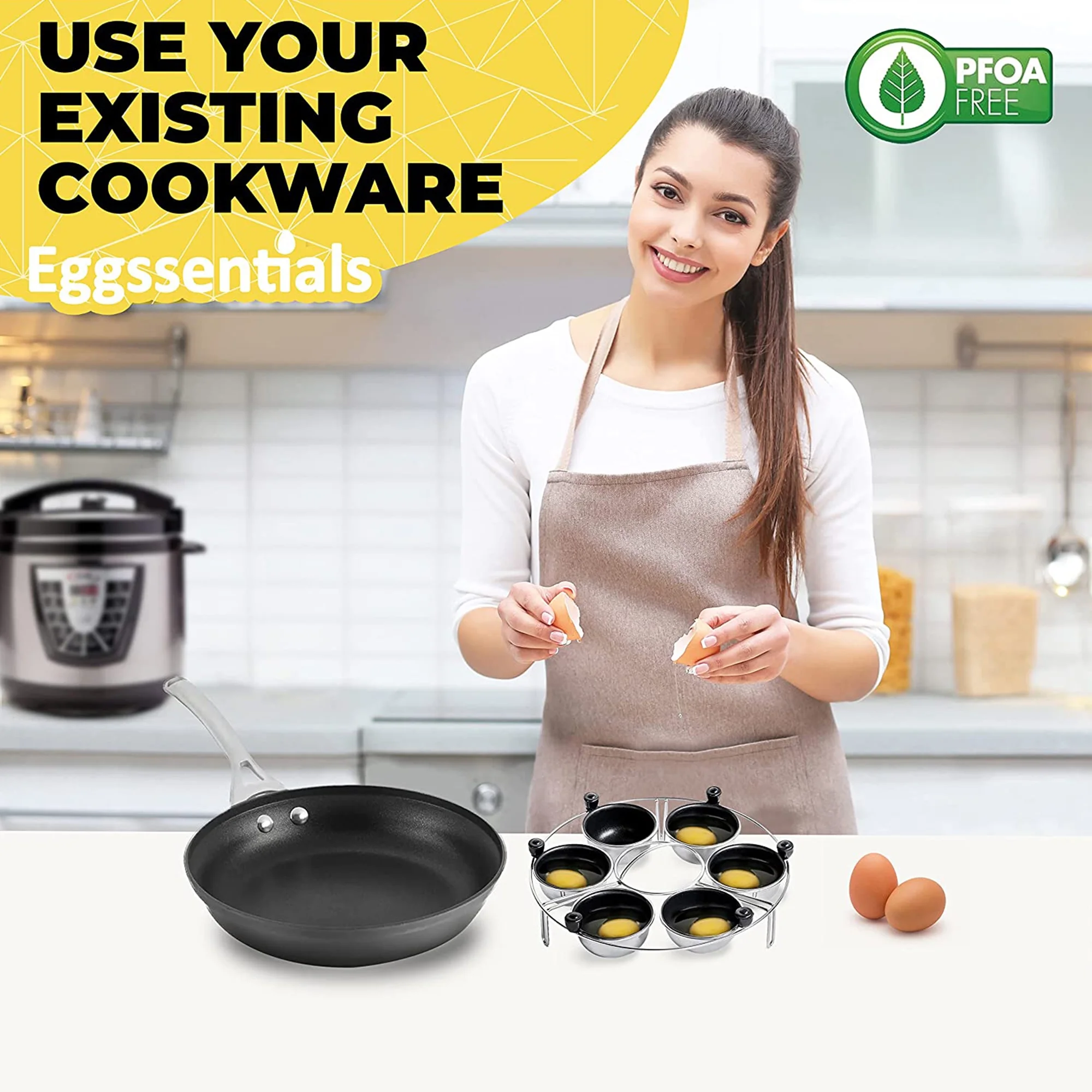 Eggssentials Egg Poacher Cups Insert Stainless Steel Poached Egg Maker, 6 Cups