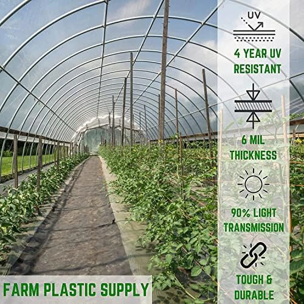 Clear Greenhouse Plastic Sheeting  6 Mil 12' Wide Choose Your Size  4 Year UV Resistant Polyethylene Greenhouse Film, Hoop House Green House Cover For Gardening (12' X 50')