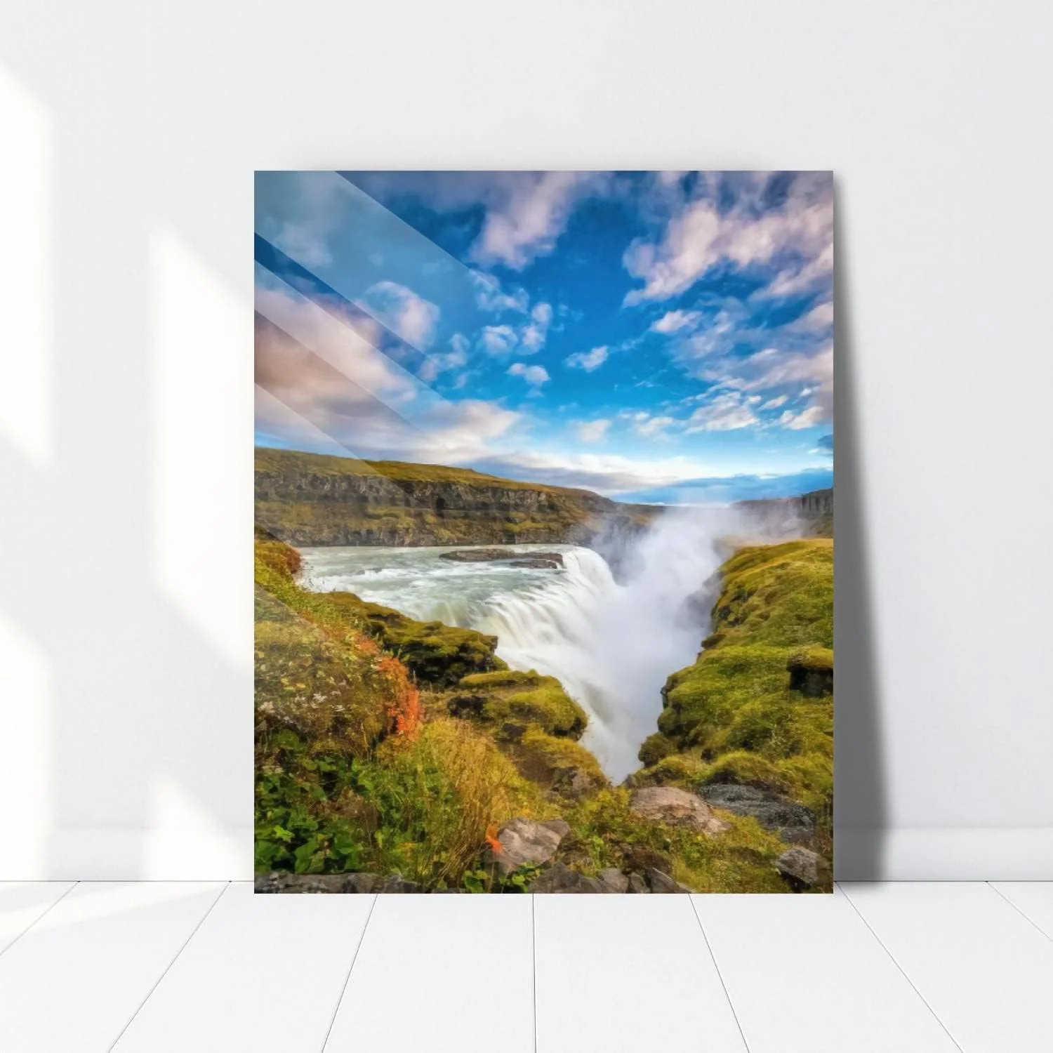 HelloGlass Tempered Glass Wall Art Decor Beautiful and famous Gullfoss waterfall in Iceland Prints On Glass Paingting Picture Modern Artworks For Living Room Bedroom Office 12x8inch