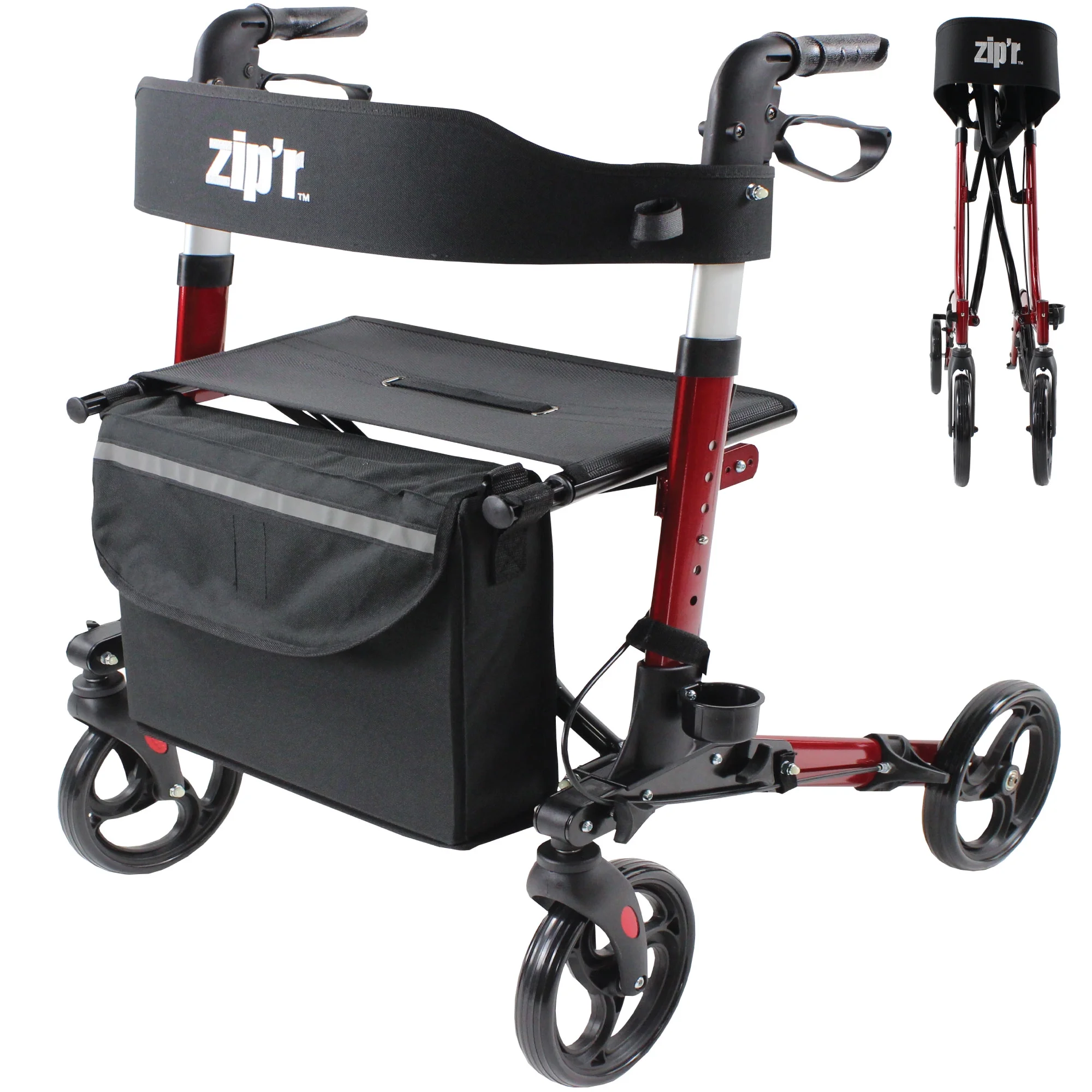 Zipr Pioneer Walker with Seat - Walkers for Seniors with Seat - Rollator Walker with Seat & Storage - Portable Lightweight Folding 4 Wheel Walker for Seniors, Elderly, Adults - 300 lbs Max Weight