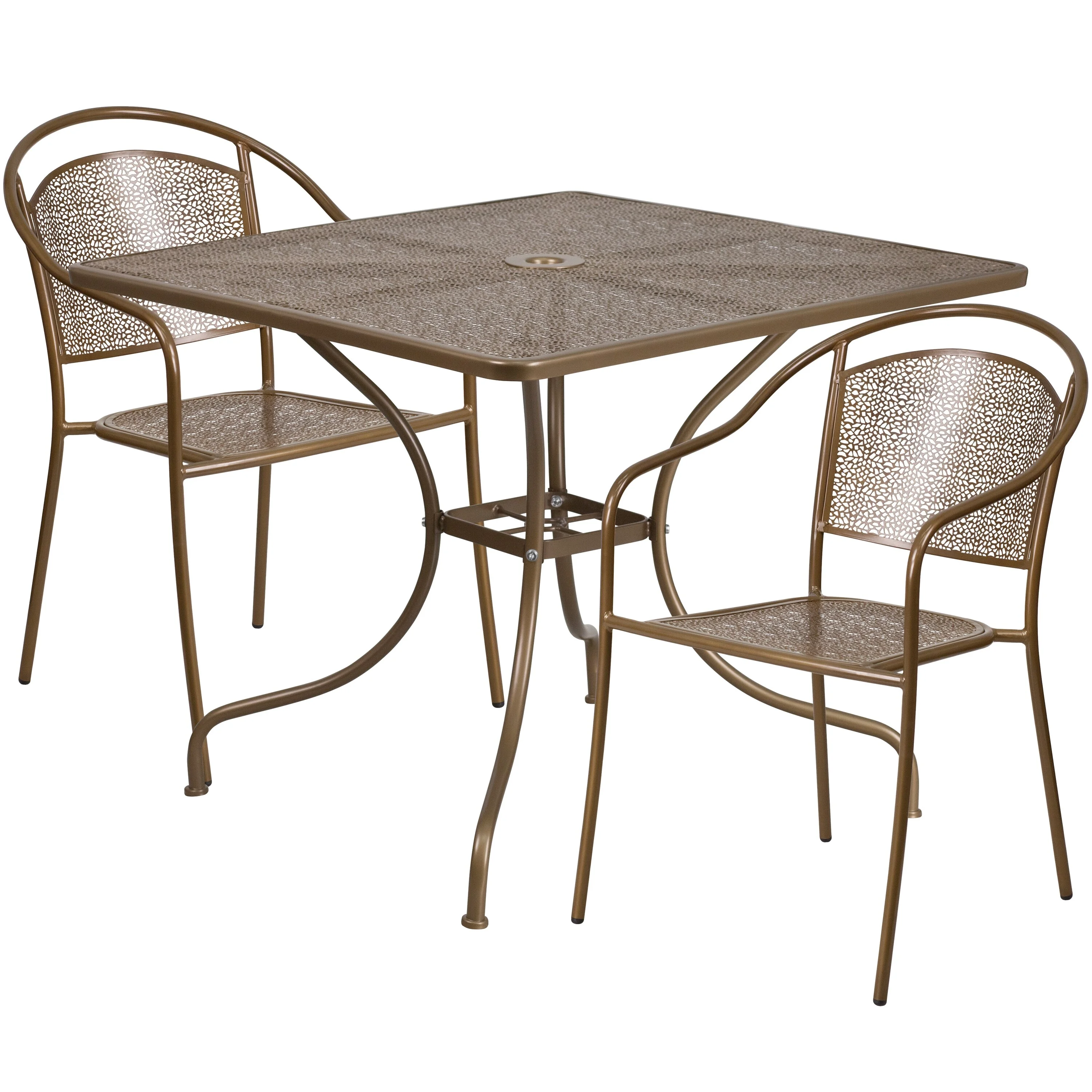 Flash Furniture 35.5-inch Square Steel 3-piece Patio Table Set with Round Back Chairs Black