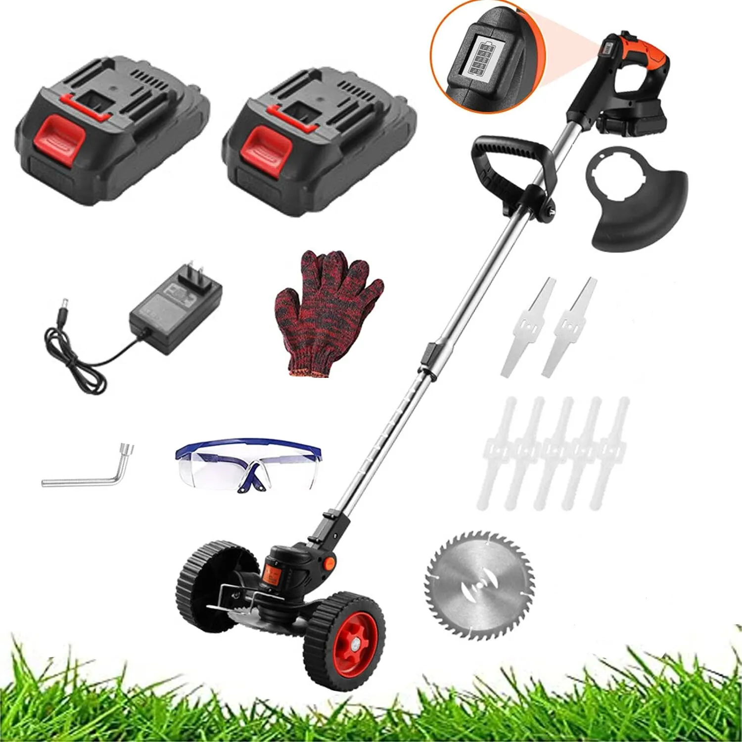 Cordless Weed Wacker, 21V Electric Weed Eater Cordless Trimmer with 2 Battery Powered, 3 Types Cutting Blade, Lightweight Grass Trimmer for Lawn Yard Garden