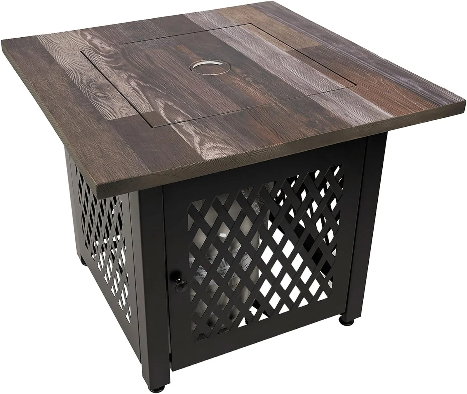 Nate 30 Inch Square Liquefied Petroleum Gas Table With Hidden Control Panel, White Fire Glass And Cover, Black