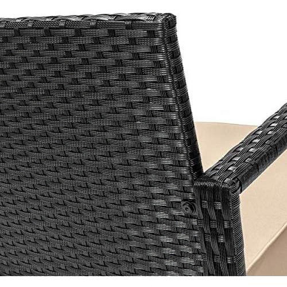 3 Pieces Rocking Chair Set W/Glass Table Black Outdoor Patio Furniture Wicker Rattan Modern Conversation Chat Seating