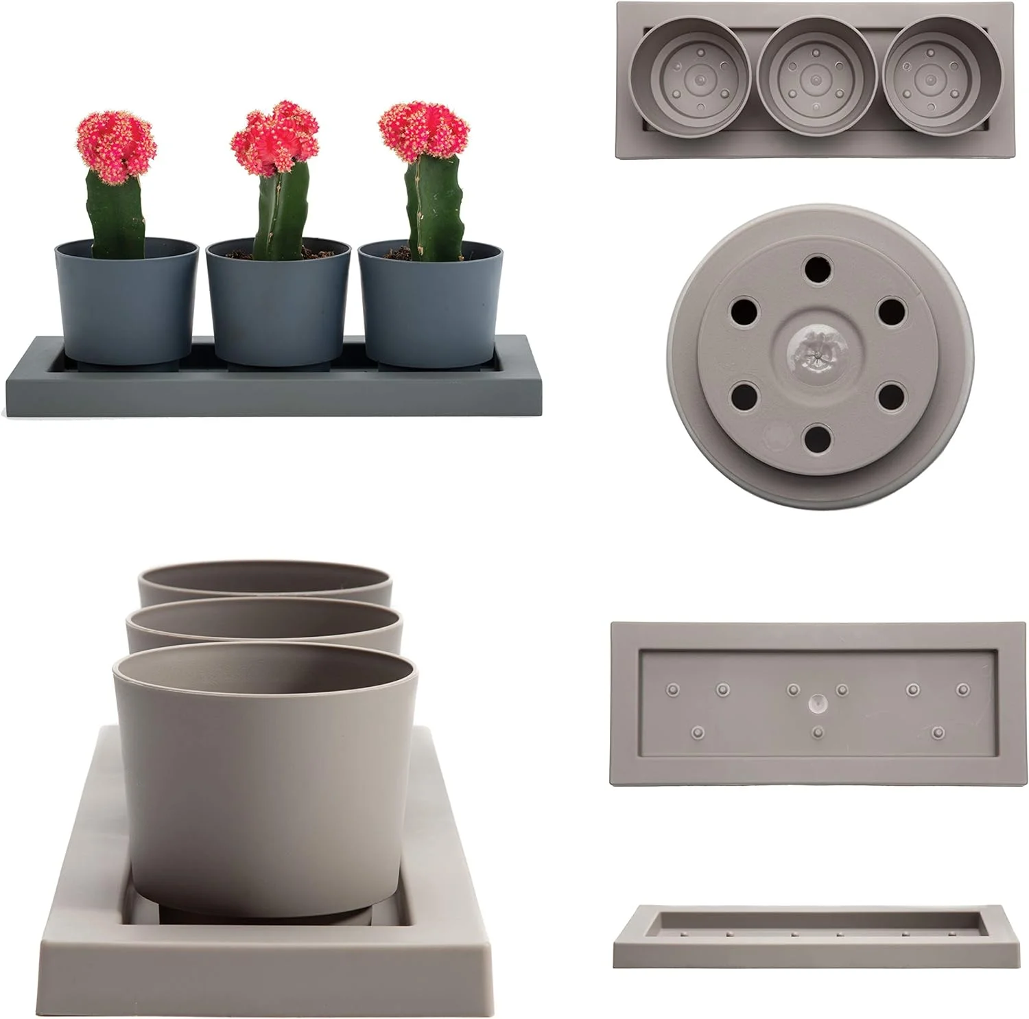 Trio Flight 3 Planter Pots W/Saucer Tray 14