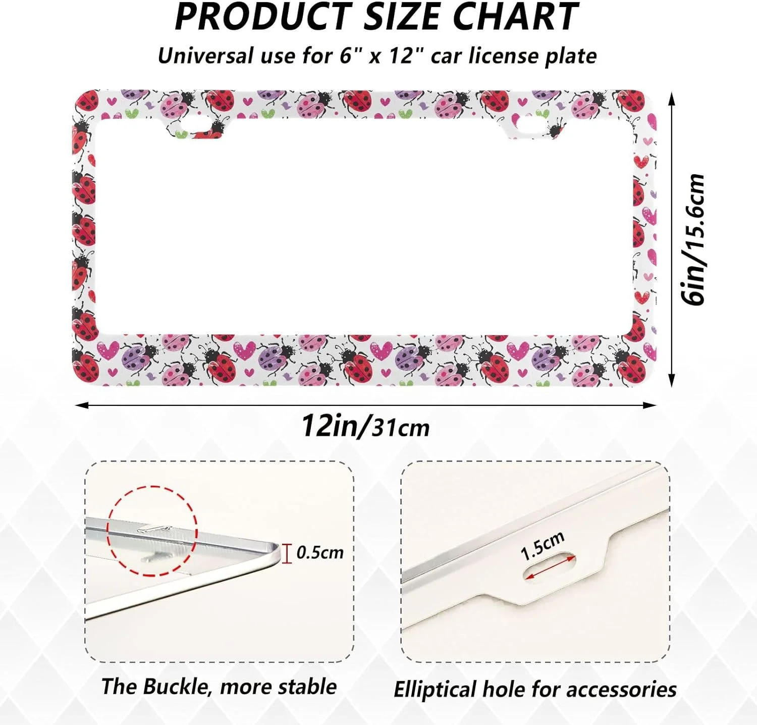 SKYSONIC Red Beetle Ladybug License Plate Frames 2 Packs,License Plate Covers,Universal Aluminum Tag Frame for Front and Rear Car Tags121