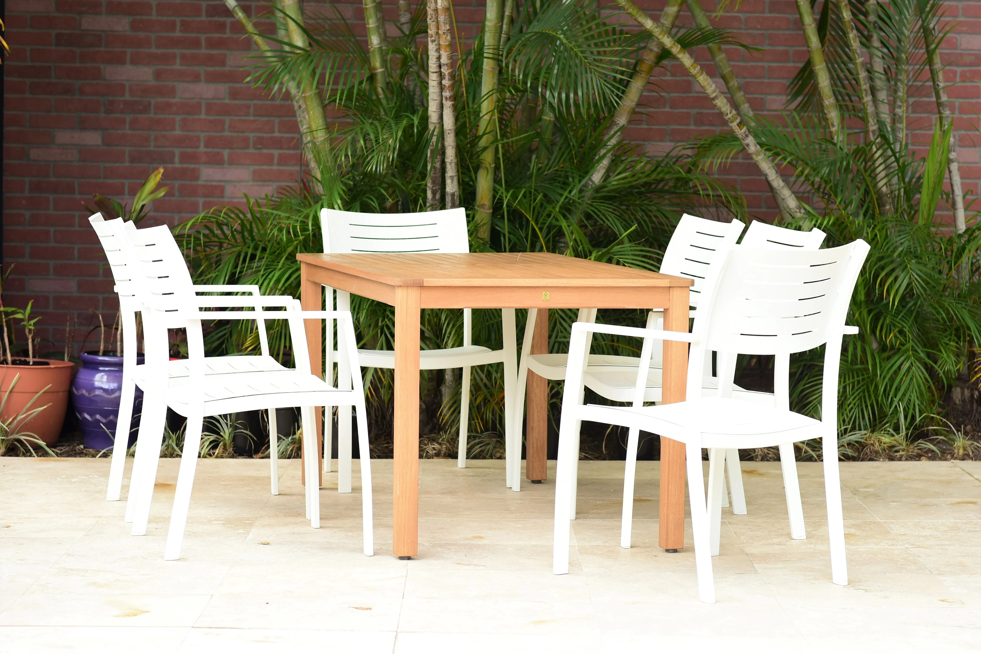 Amazonia Lodeve Teak Finish 7 Pieces Rectangular Patio Dining Set