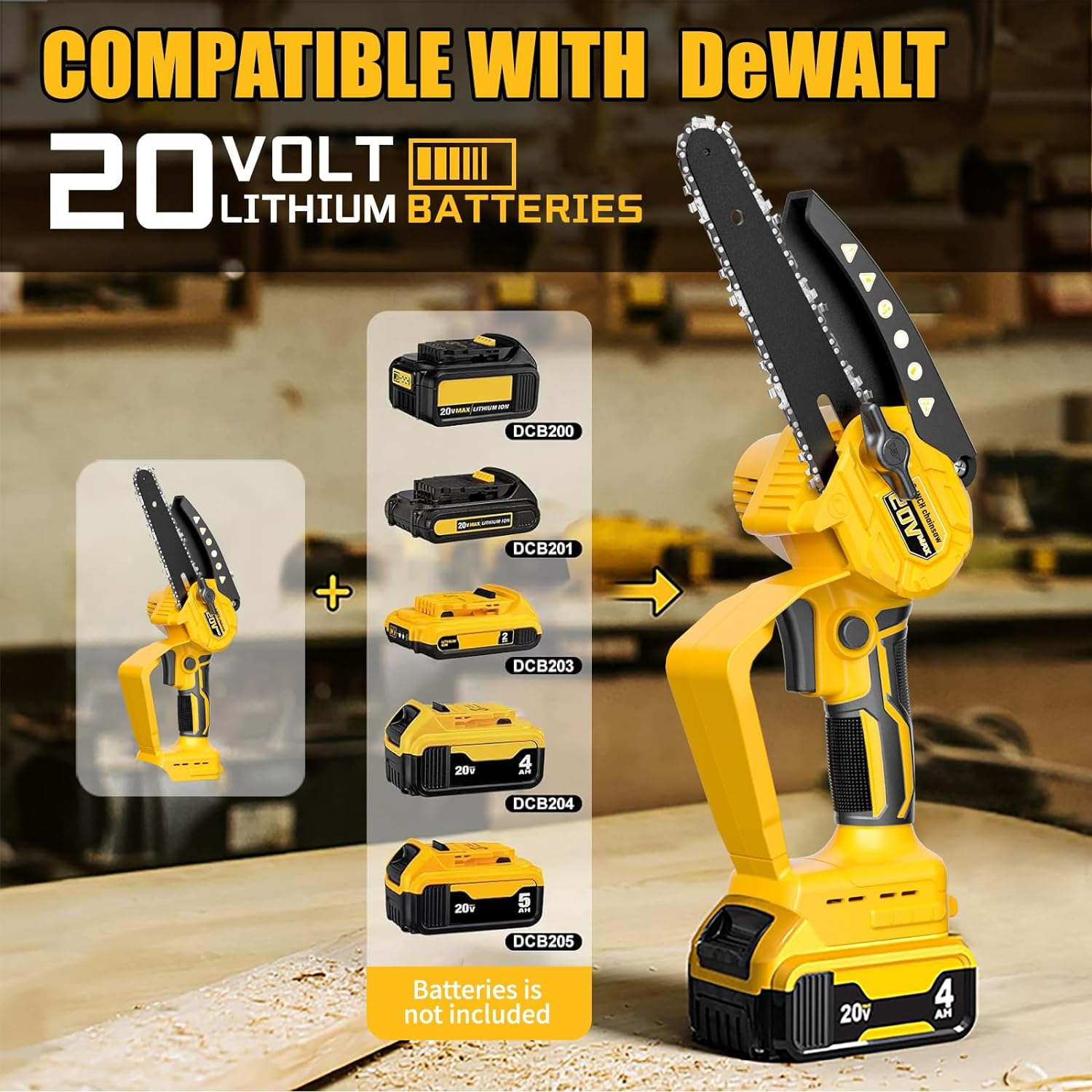 Mini Chainsaw for Dewalt Battery 20V MAX (Battery NOT Included) Cordless Pruning Chainsaw with Security Lock & Replacement Chain  Battery Powered Mini Chainsaw for Wood Cutting|Tree T