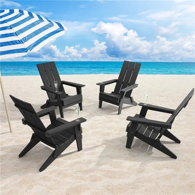 SANLUCE  Black Folding Adirondack Chair, Waterproof HIPS High Load Capacity Patio Chair With Wide Armrests (4-Pack)
