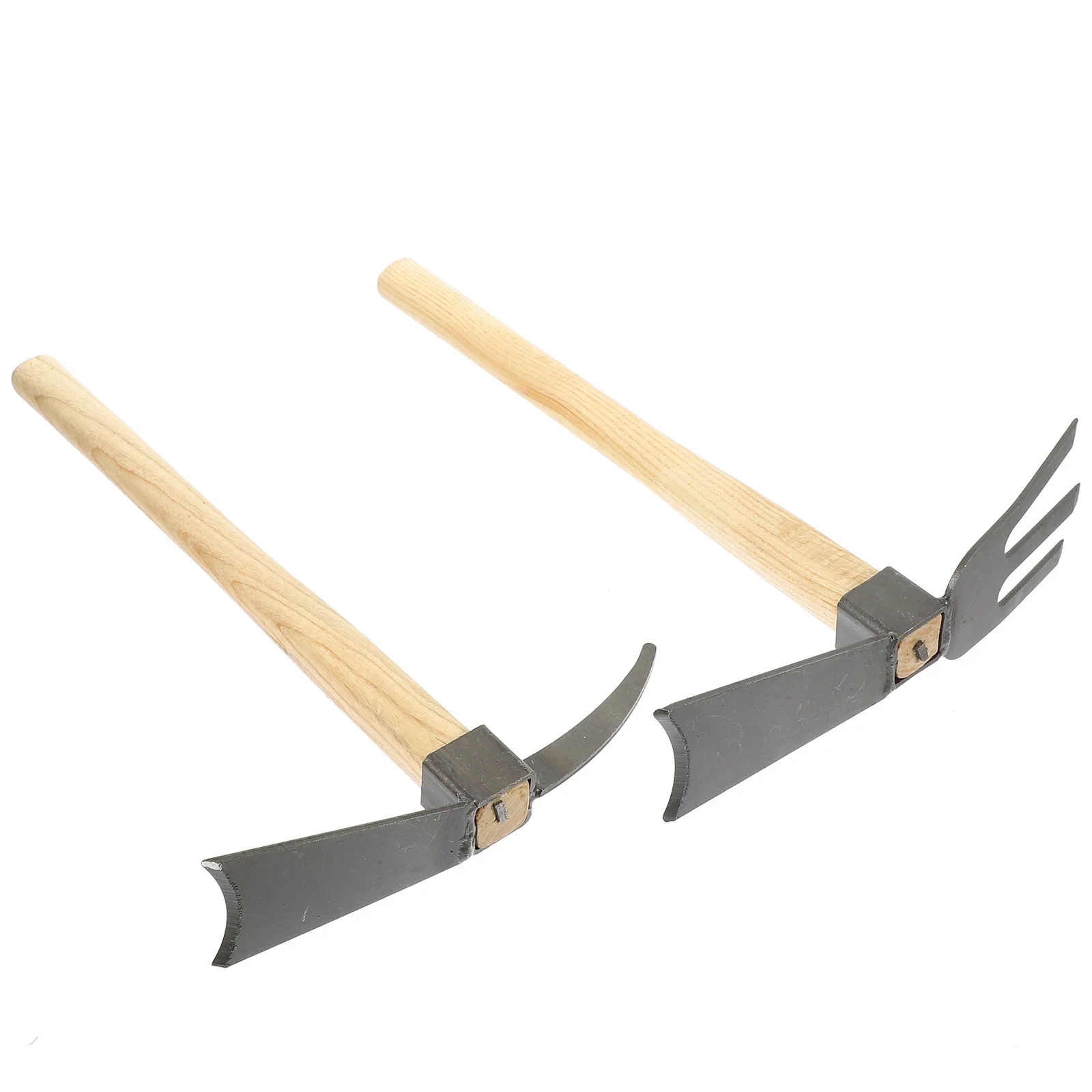 2 Pcs Wood Manganese Steel Weeding Tools Garden for Gardening Set Dig Hoe Double Head Small