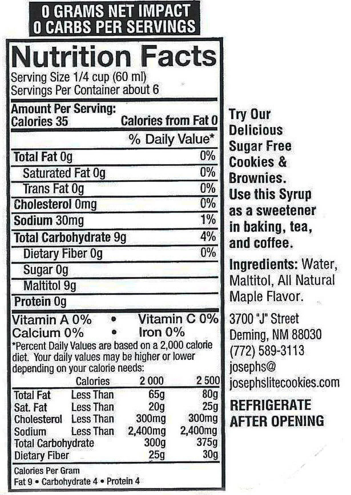 Joseph's Sugar-Free Maple Syrup, 12 Oz