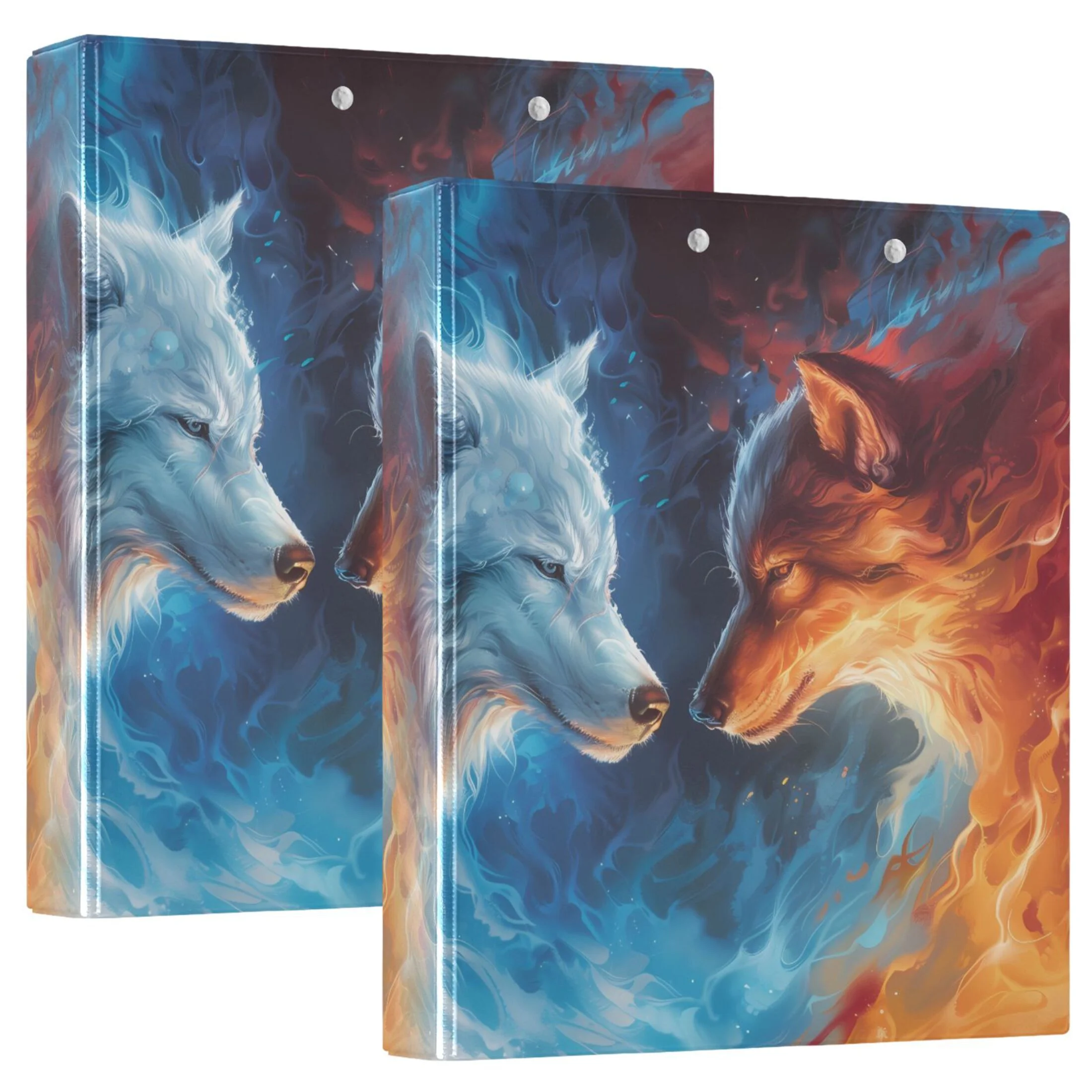 Ice and Fire Cool Wolves Hardcover 3 Ring Binder 1.5 inch Round Rings with Interior Pockets Binders Organizer Office School 1 Pack